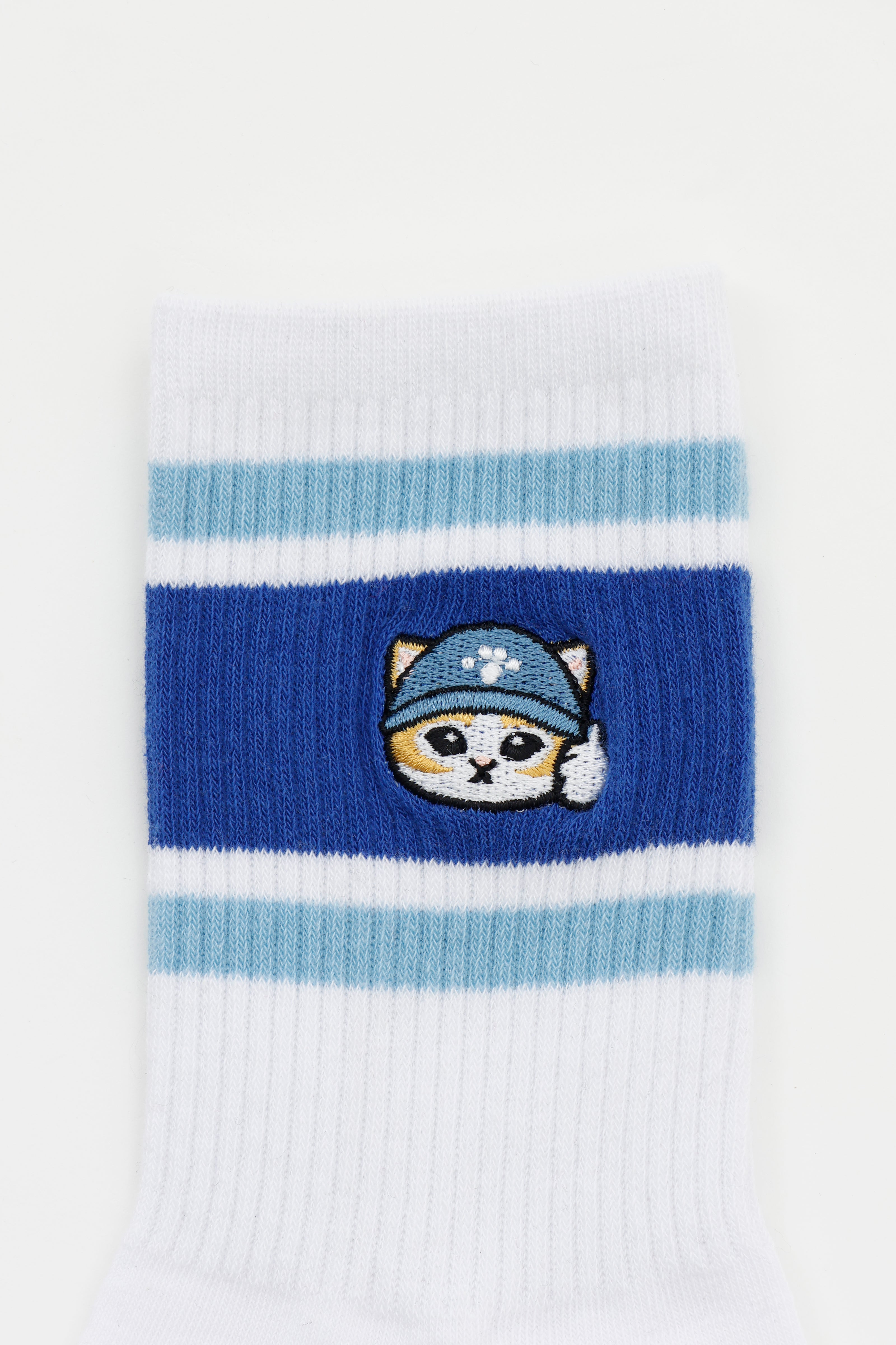 【2BUY10%OFF対象商品】mofusand クルーソックス ニャント!引越センター グッドワークにゃ ブルー 22-24cm