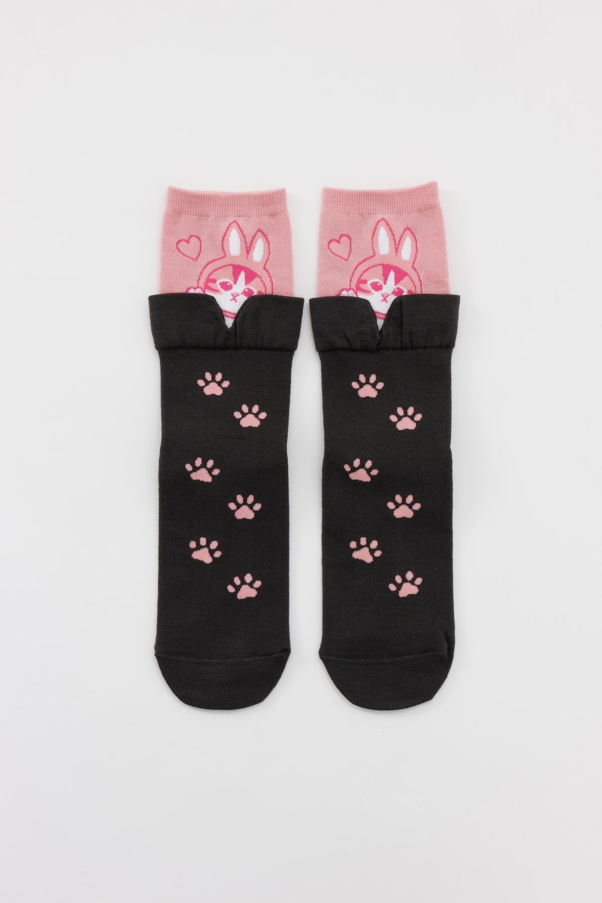 mofusand レイヤード風ソックス うさにゃん ピンク 22-24cm