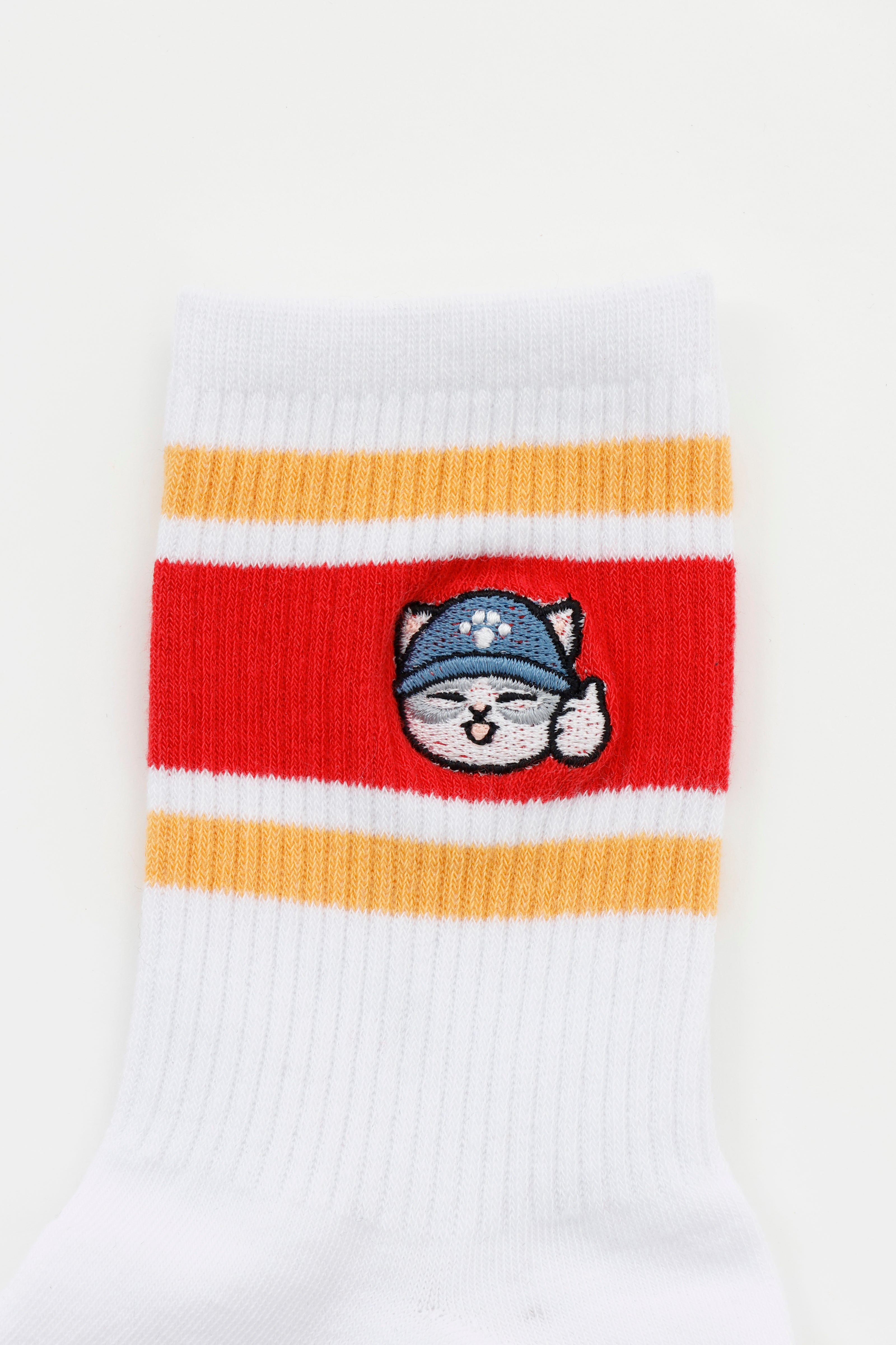 【2BUY10%OFF対象商品】mofusand クルーソックス ニャント!引越センター グッドワークにゃ レッド 22-24cm