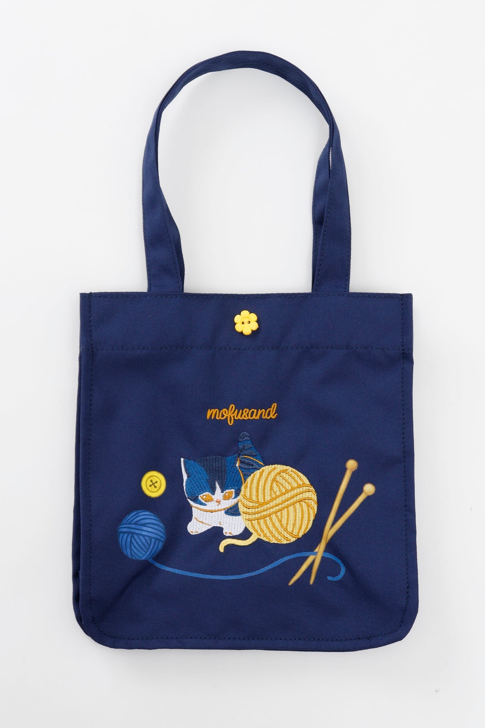 【2BUY10%OFF対象商品】mofusand ランチトートバッグ 毛糸玉 じゃれにゃん ネイビー