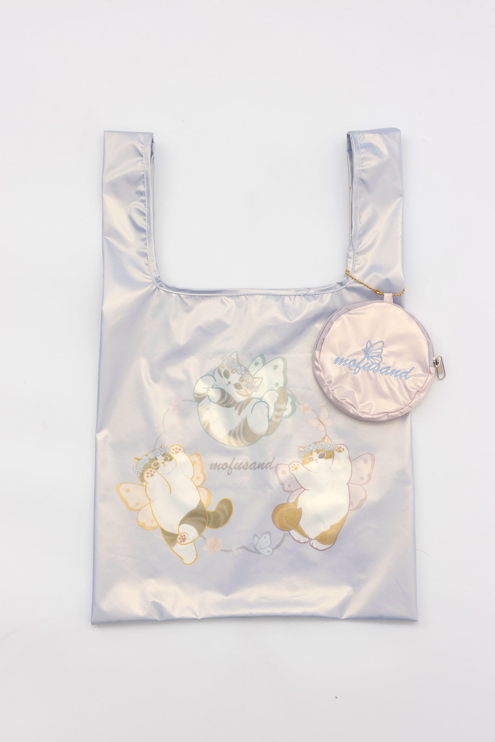 mofusand ポーチ付きオーロラバッグ ちょうちょにゃん いろはねにゃん ブルー