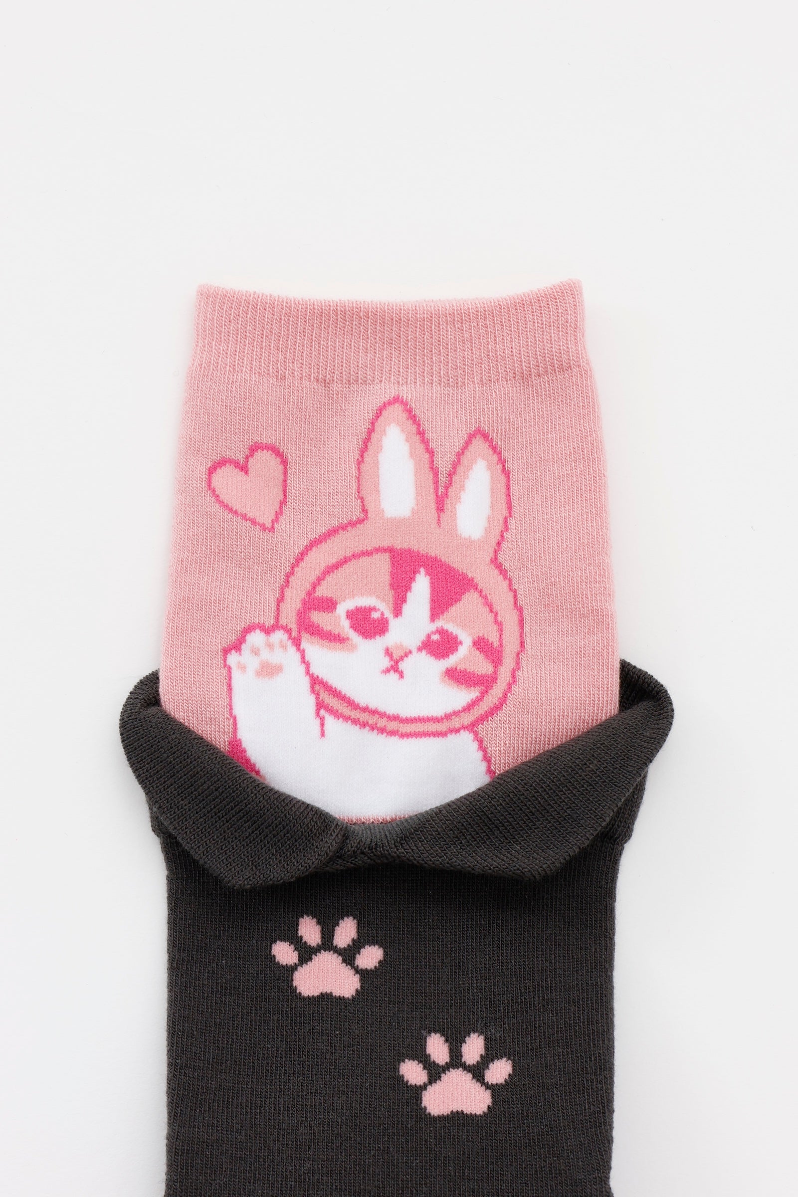 mofusand レイヤード風ソックス うさにゃん ピンク 22-24cm