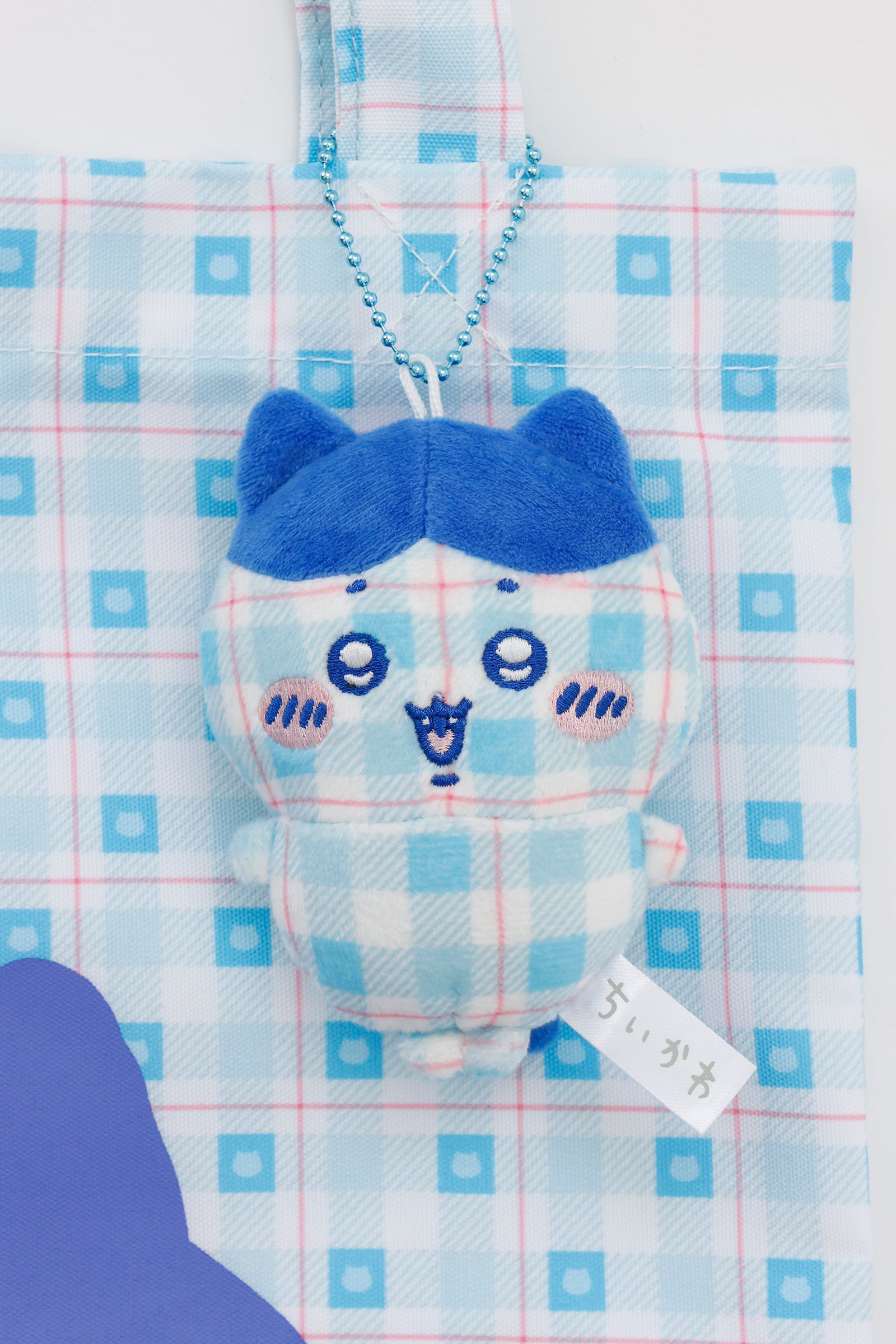 ちいかわ チェックシリーズ トートバッグ(チャーム付き) ハチワレ ブルー
