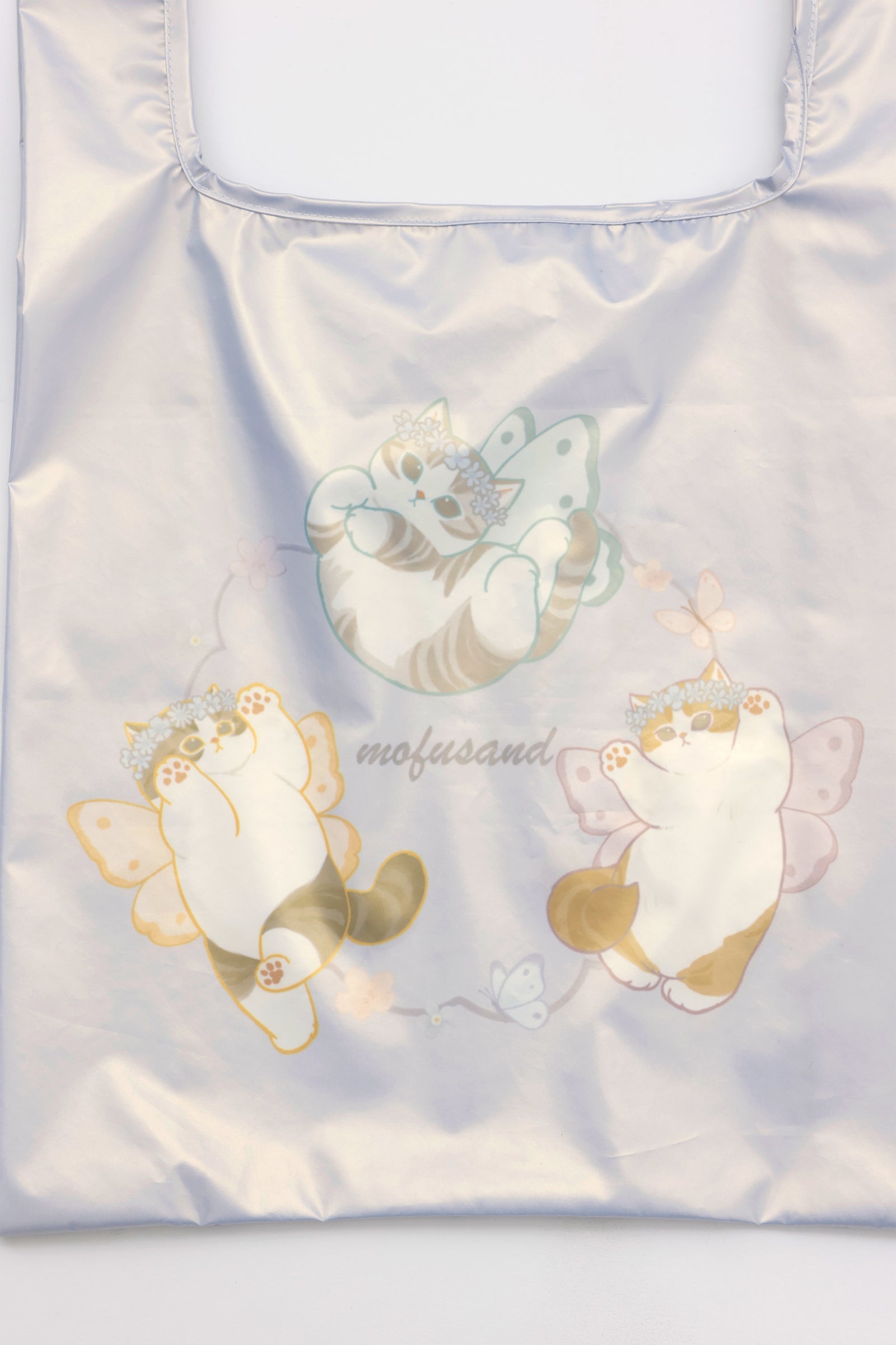 mofusand ポーチ付きオーロラバッグ ちょうちょにゃん いろはねにゃん ブルー