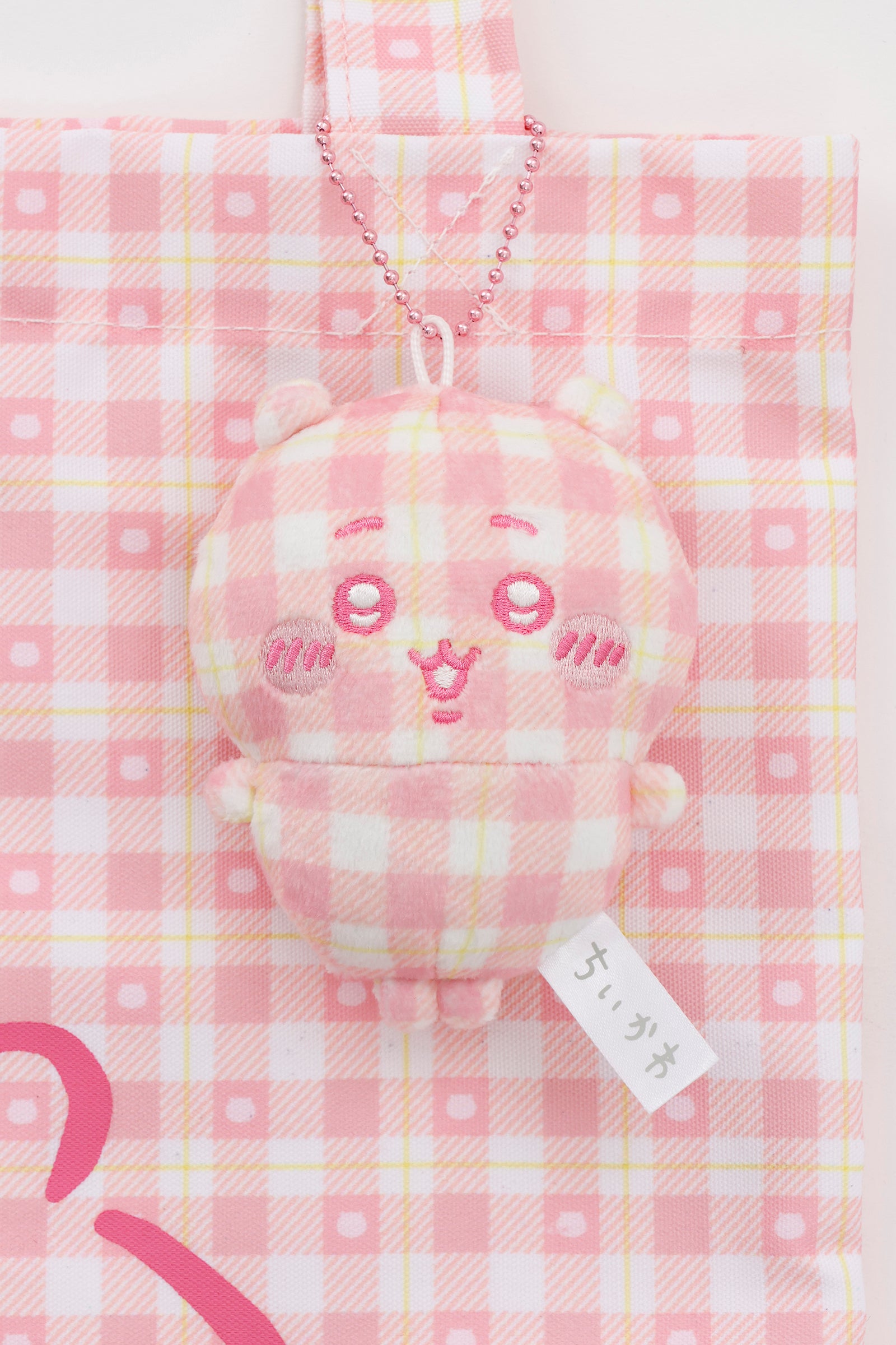 ちいかわ チェックシリーズ トートバッグ(チャーム付き) ちいかわ ピンク