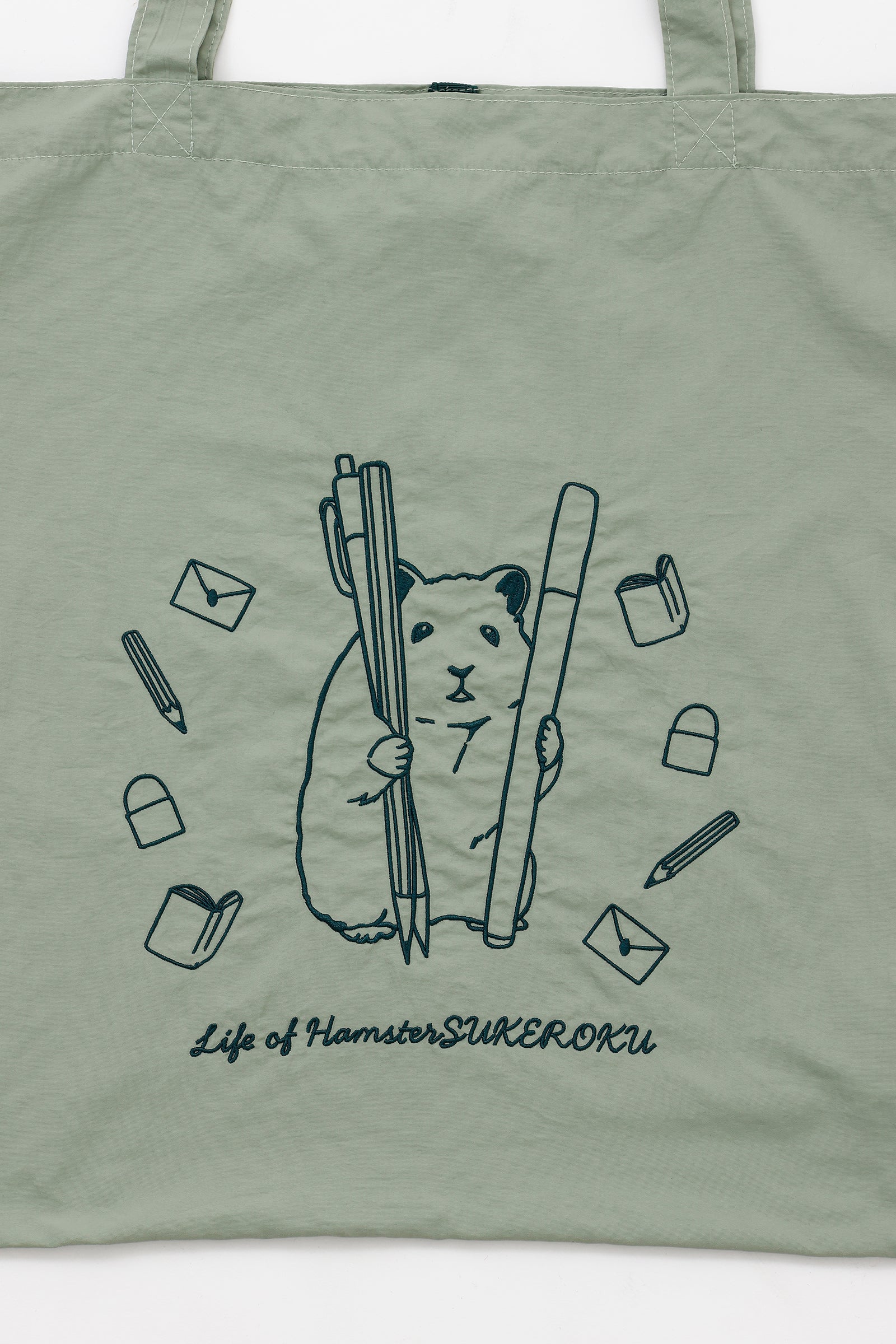 助六の日常 刺繍トートバッグ 文具 グリーン