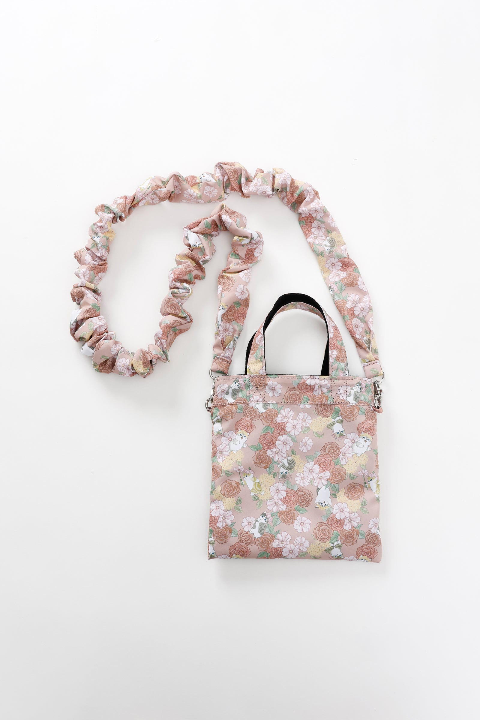 mofusand×日比谷花壇 くしゅくしゅストラップミニバッグ バラ柄 ピンク ONE