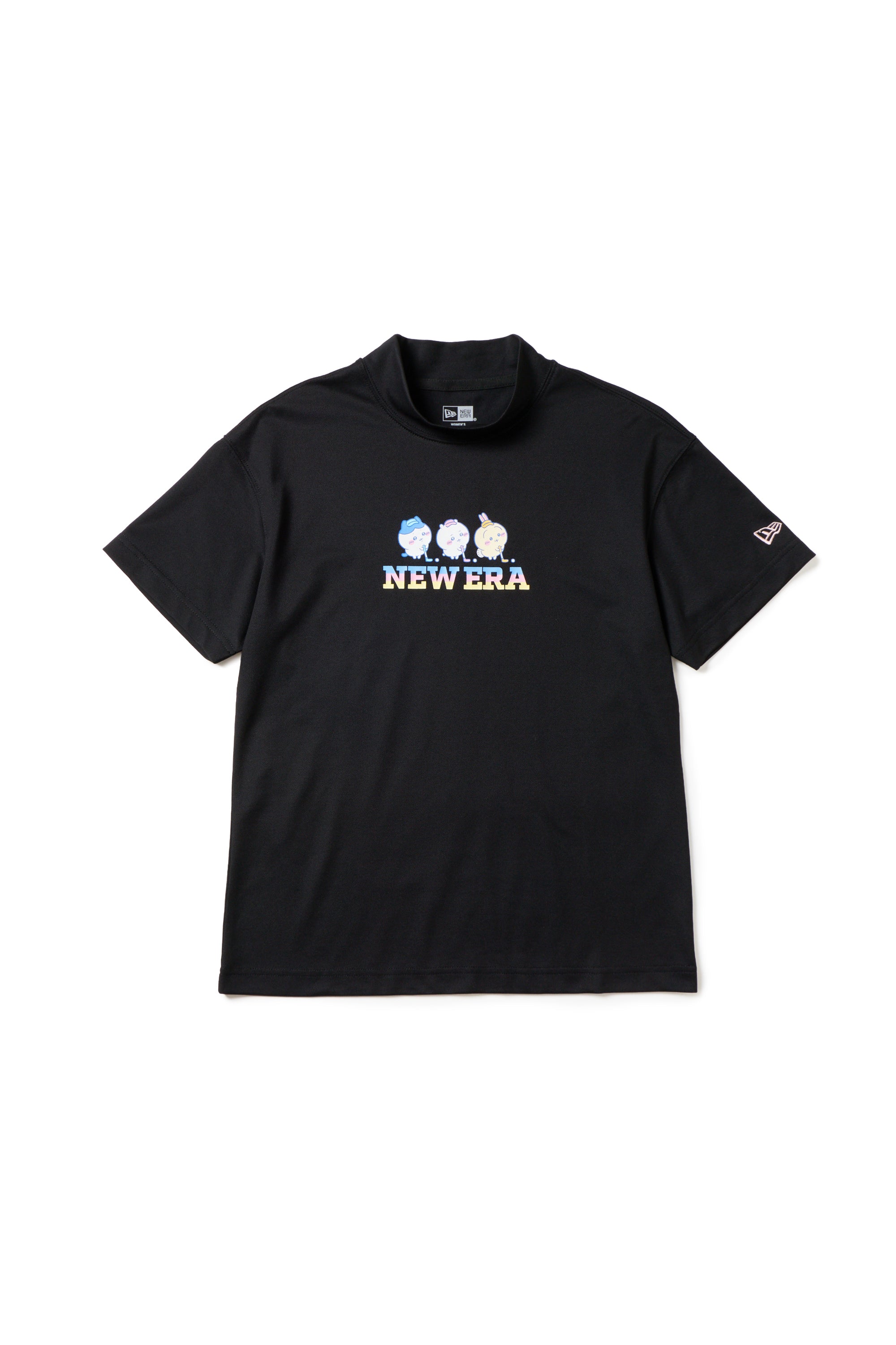 Women's 半袖 ミッドネック Tシャツ 鹿の子 ちいかわ / ちいかわ・ハチワレ・うさぎ ブラック/クロームホワイト | ゴルフ