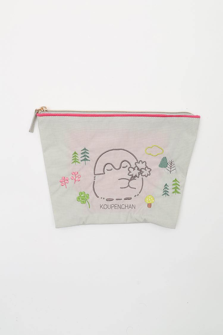 コウペンちゃん 刺繍ポーチ クローバー ライトグレー