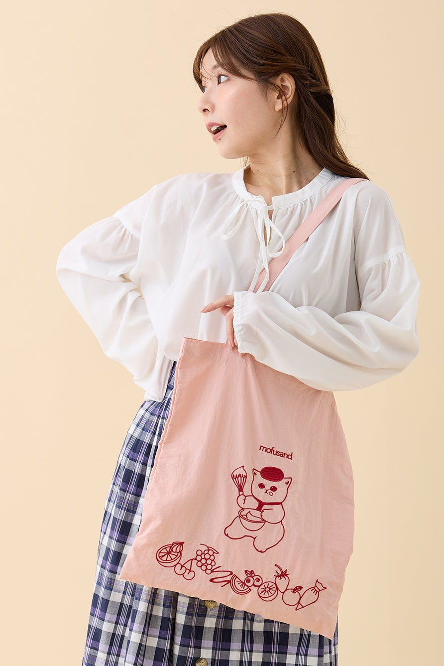 mofusand 刺繍トートバッグ スイーツにゃん ピンク