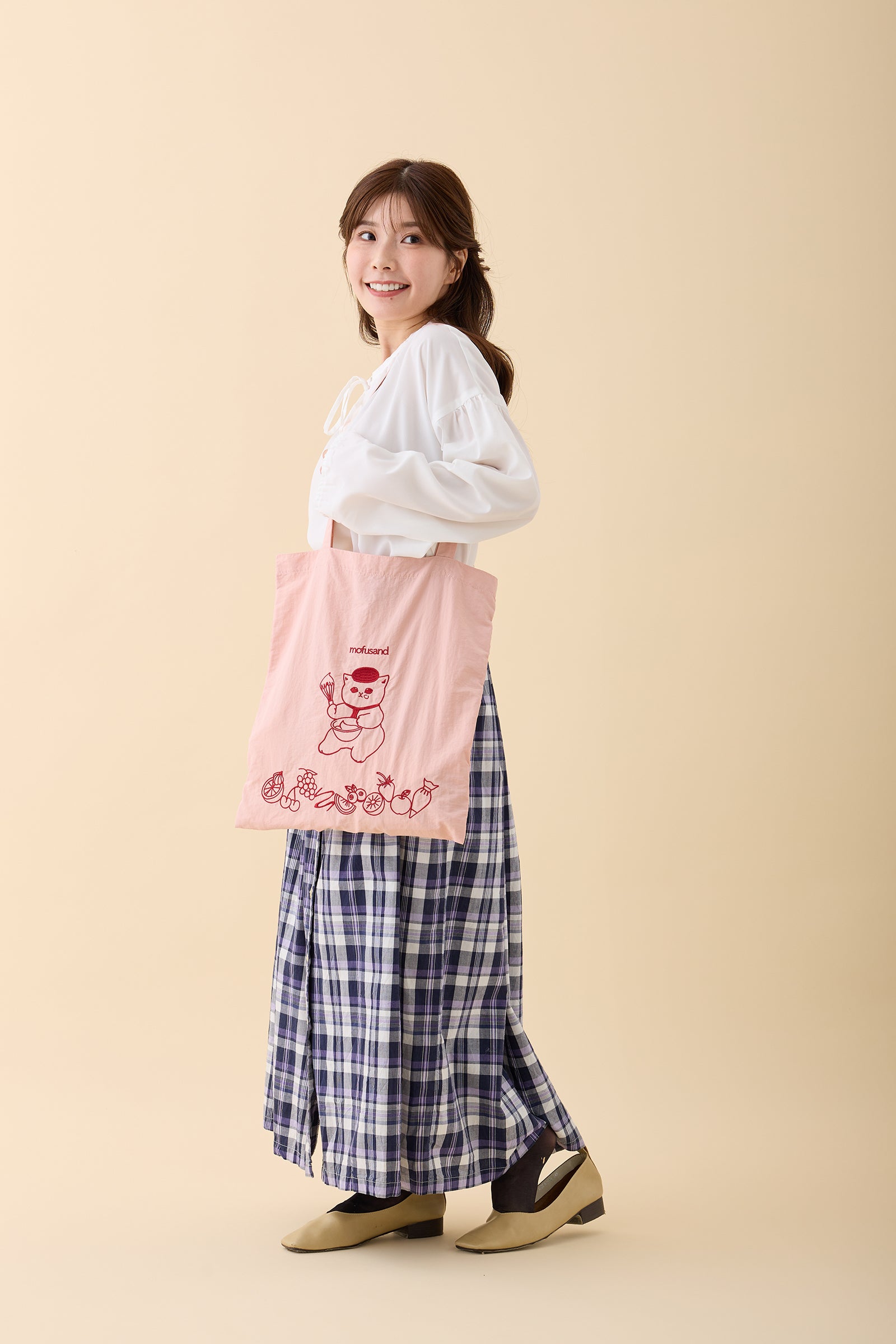 mofusand 刺繍トートバッグ スイーツにゃん ピンク