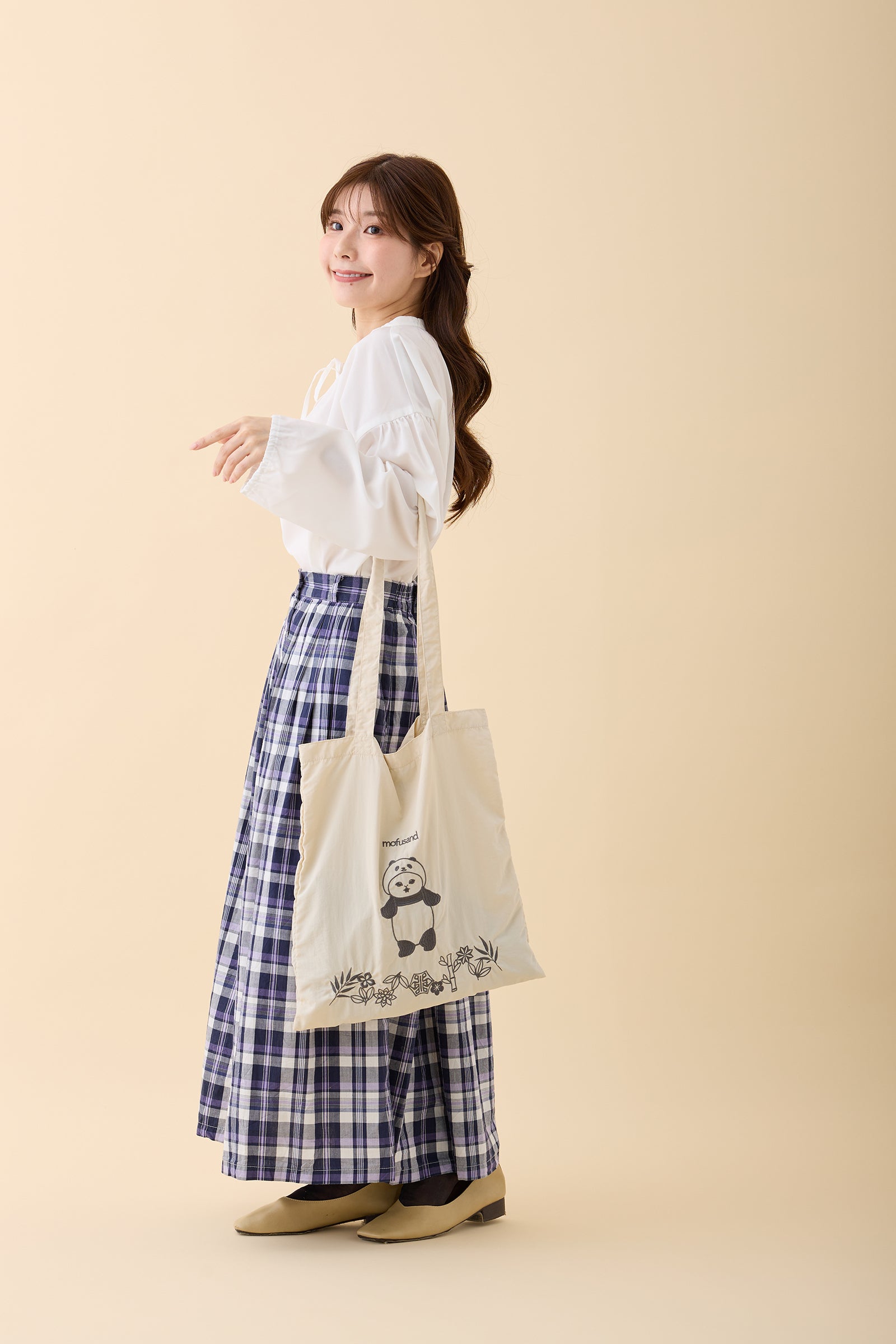 mofusand 刺繍トートバッグ パンダにゃん ホワイト