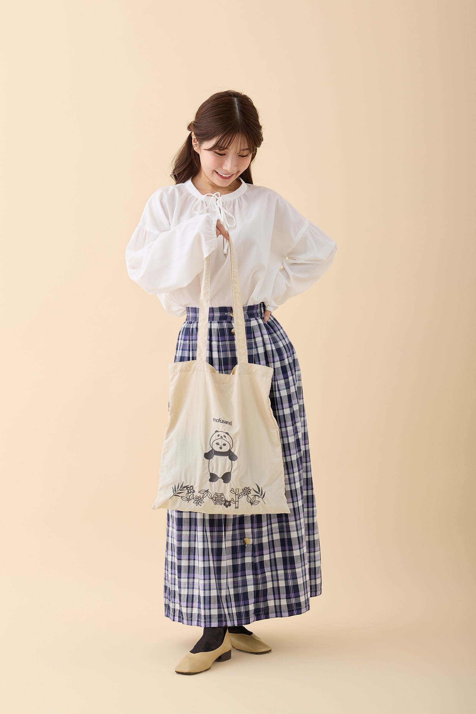 mofusand 刺繍トートバッグ パンダにゃん ホワイト