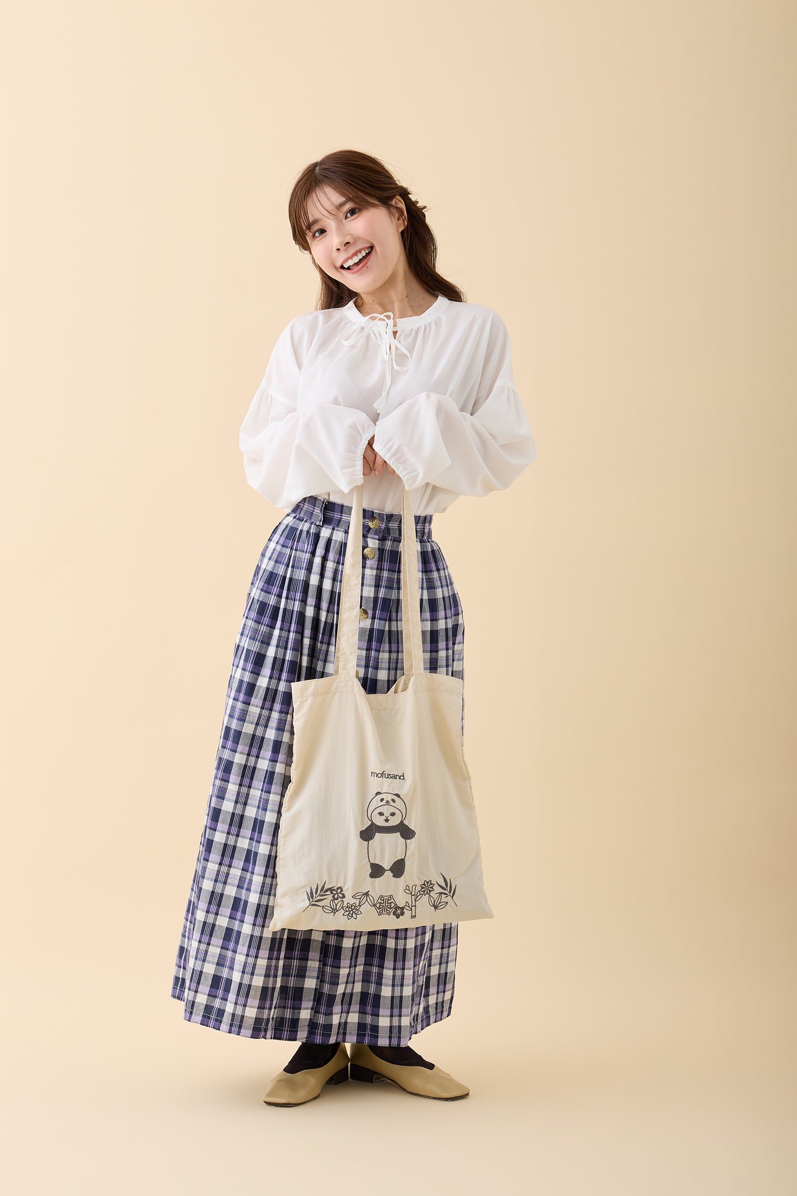 mofusand 刺繍トートバッグ パンダにゃん ホワイト