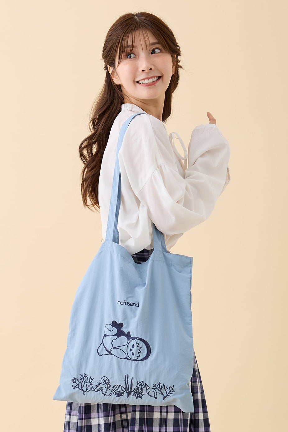 【モグちゃん】BMSG パーカー トートバッグ ポーチ mofusand 刺繍トートバッグ サメにゃん ブルー