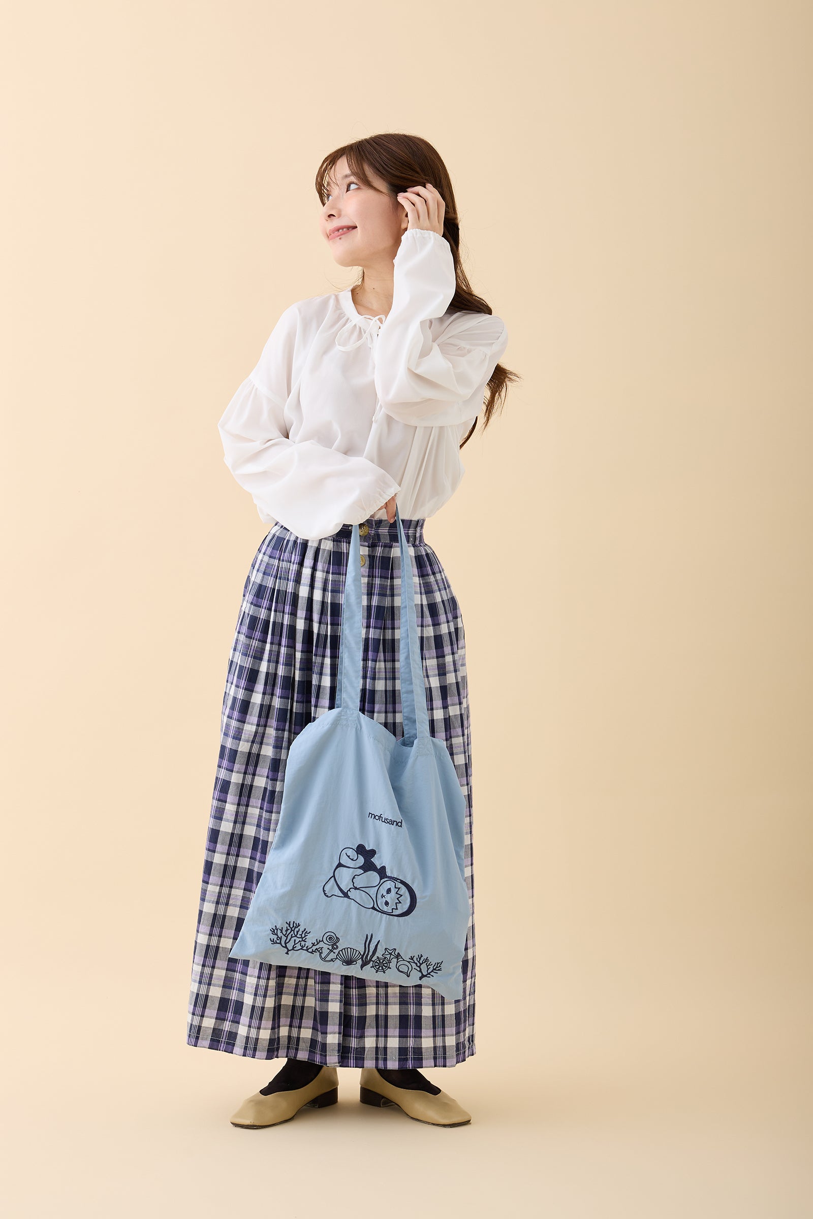 mofusand 刺繍トートバッグ サメにゃん ブルー