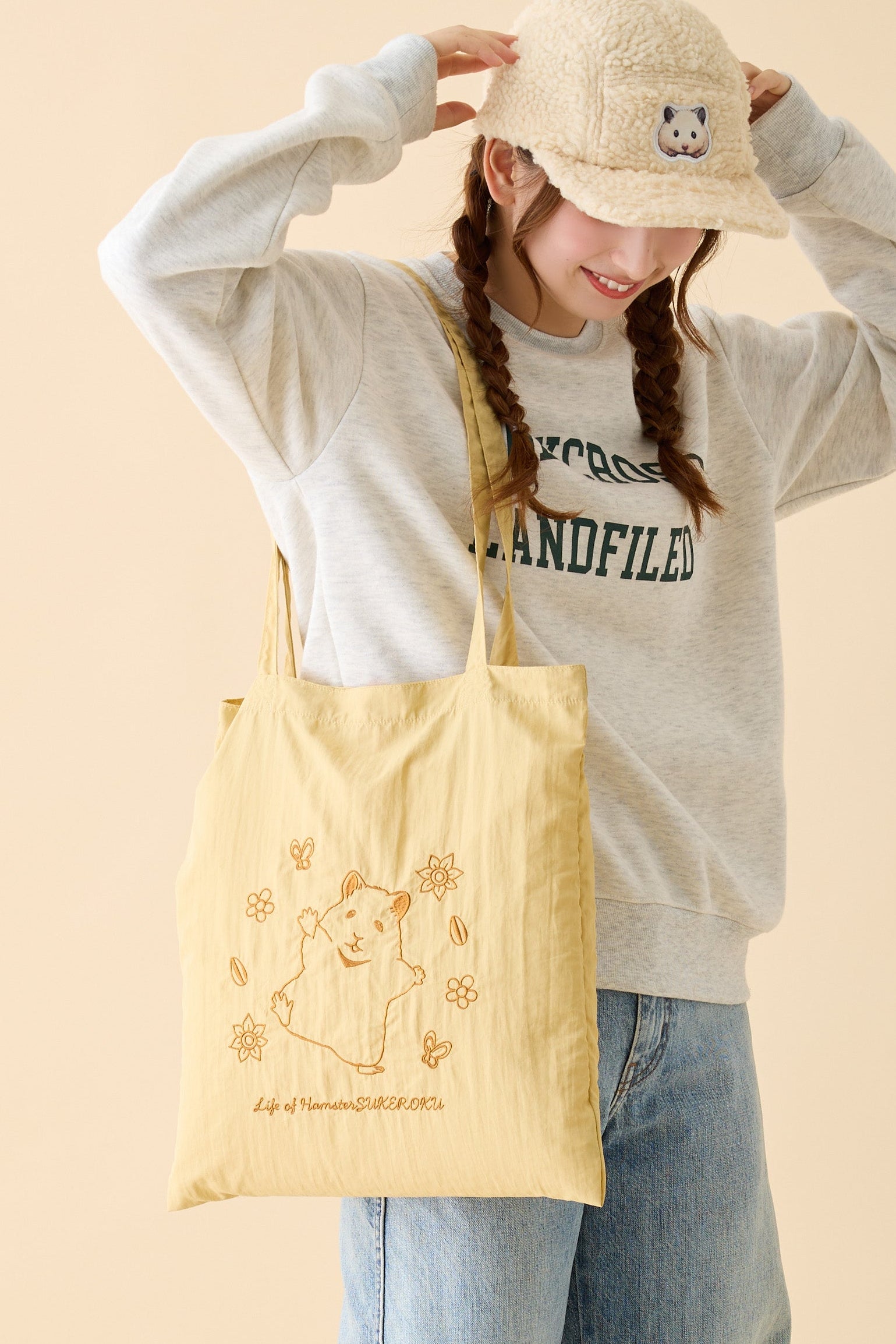 助六の日常 刺繍トートバッグ ひまわり イエロー