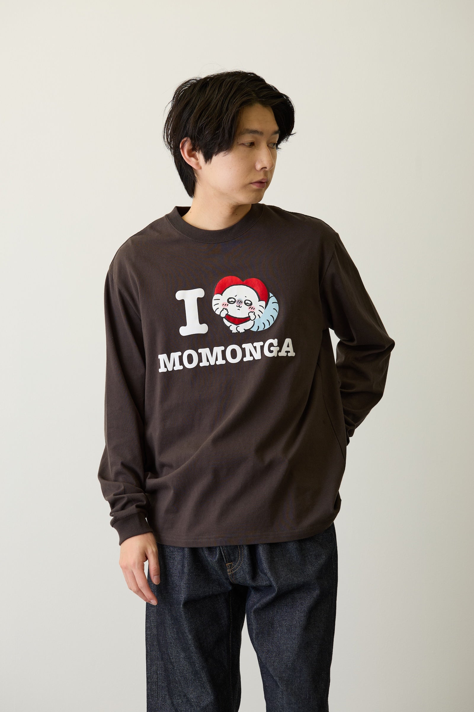 ちいかわ 長袖Tシャツ I LOVE MOMONGA スミ