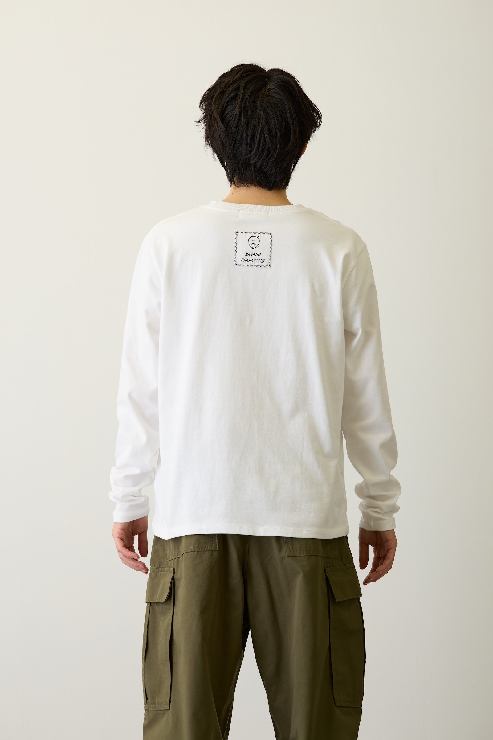 ナガノキャラクターズ 長袖Tシャツ モノクロなくま ホワイト