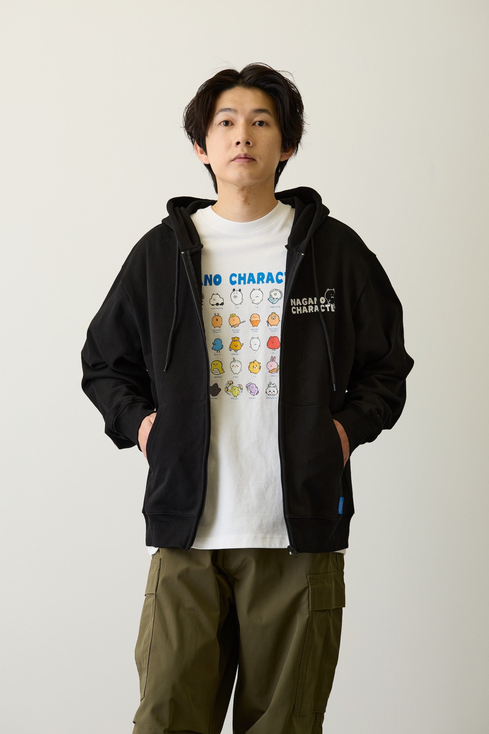 【2BUY10%OFF対象商品】ナガノキャラクターズ ZIPパーカー 集合 ブラック
