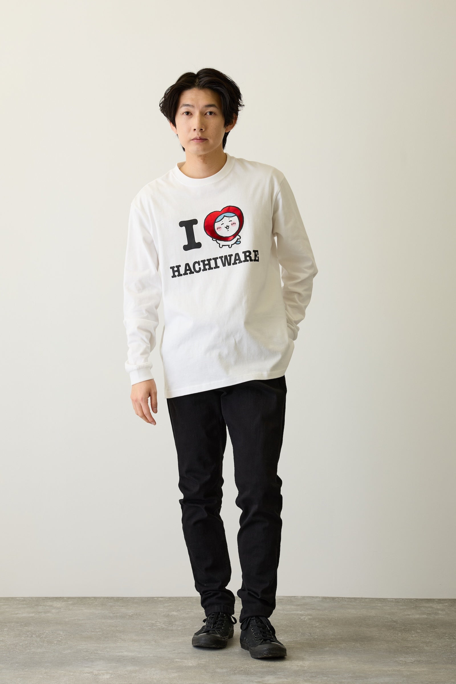 ちいかわ 長袖Tシャツ I LOVE HACHIWARE ホワイト
