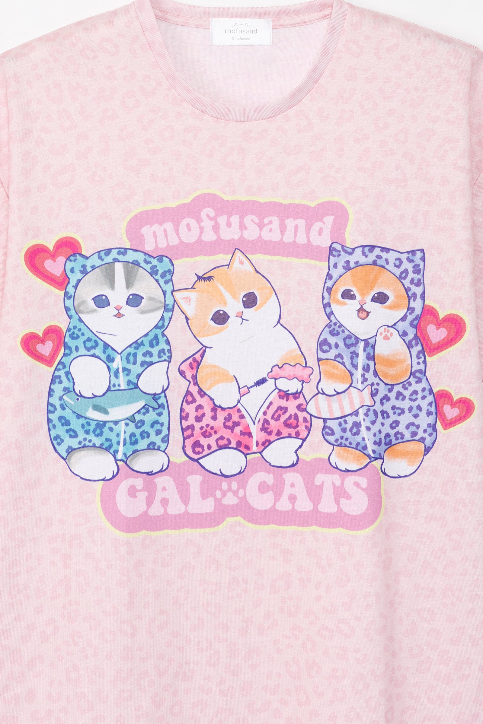 【2BUY10%OFF対象商品】mofusand Tシャツ ぎゃるにゃん GAL CAT ピンク