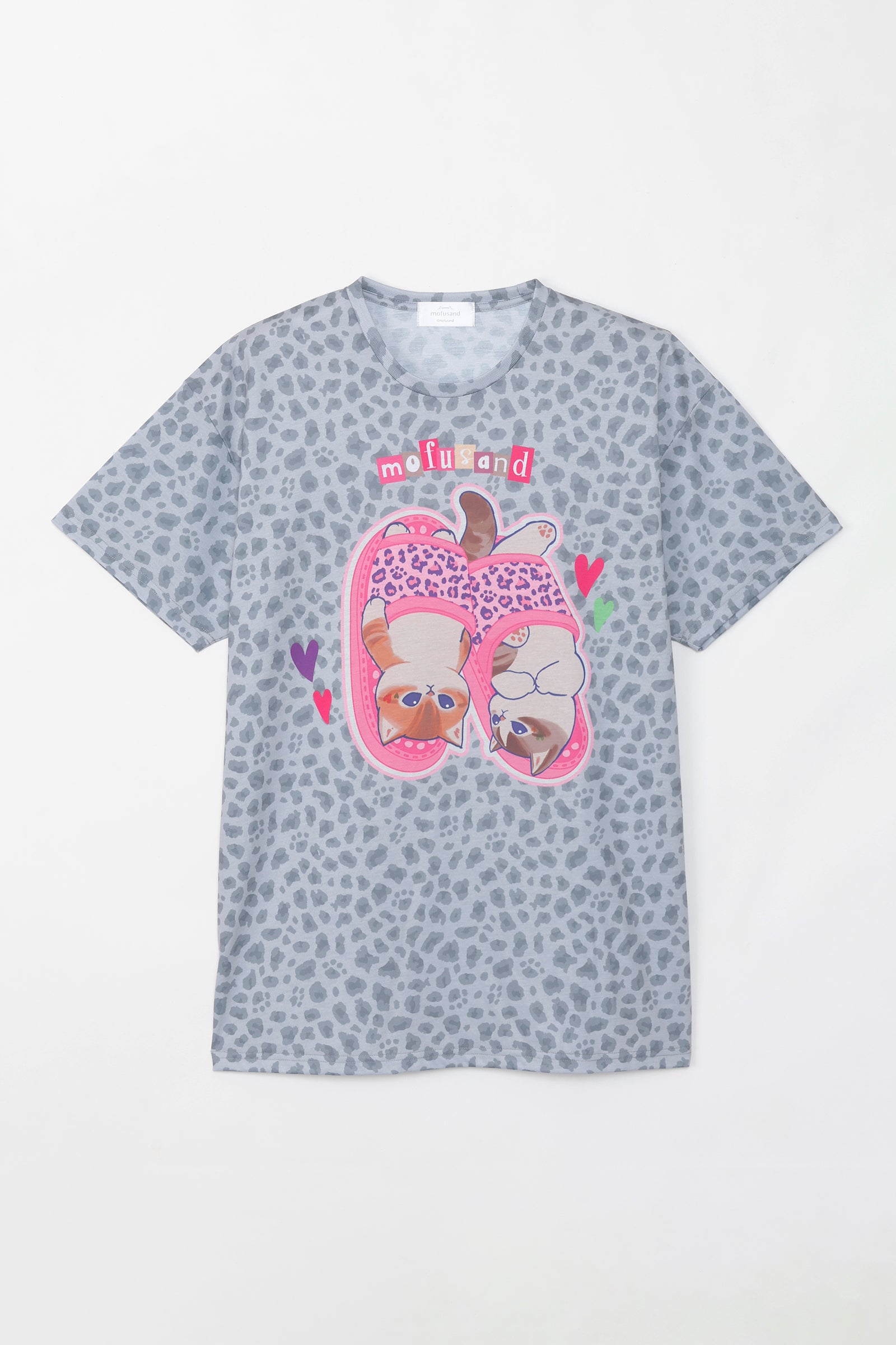 【2BUY10%OFF対象商品】mofusand Tシャツ ぎゃるにゃん スリッパ グレー