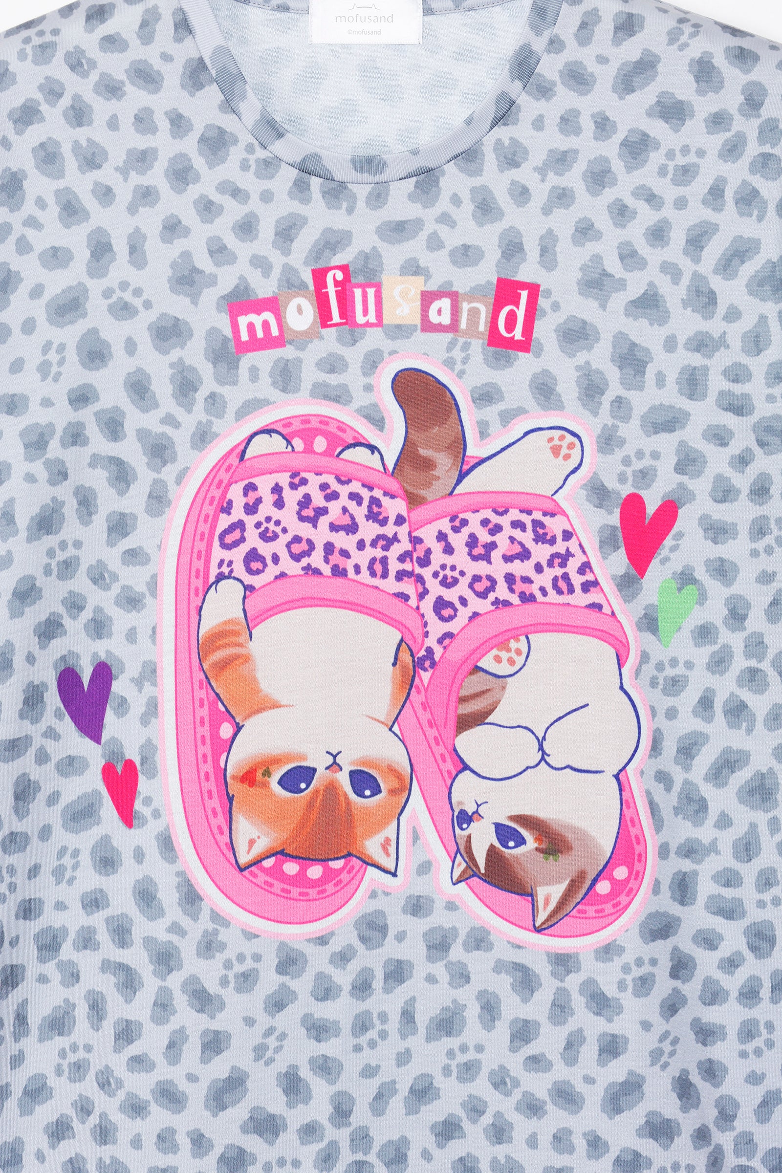 【2BUY10%OFF対象商品】mofusand Tシャツ ぎゃるにゃん スリッパ グレー