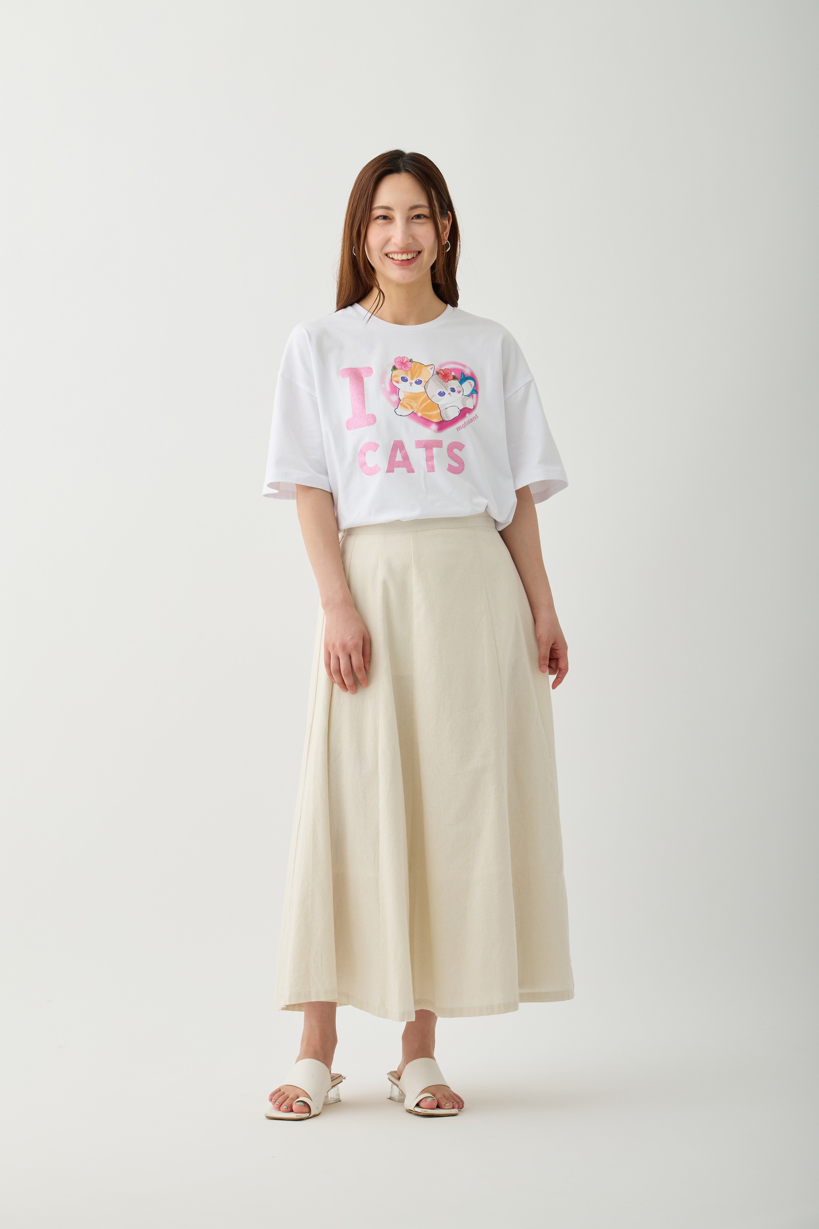 【2BUY10%OFF対象商品】mofusand Tシャツ ぎゃるにゃん IOVE CATS ホワイト