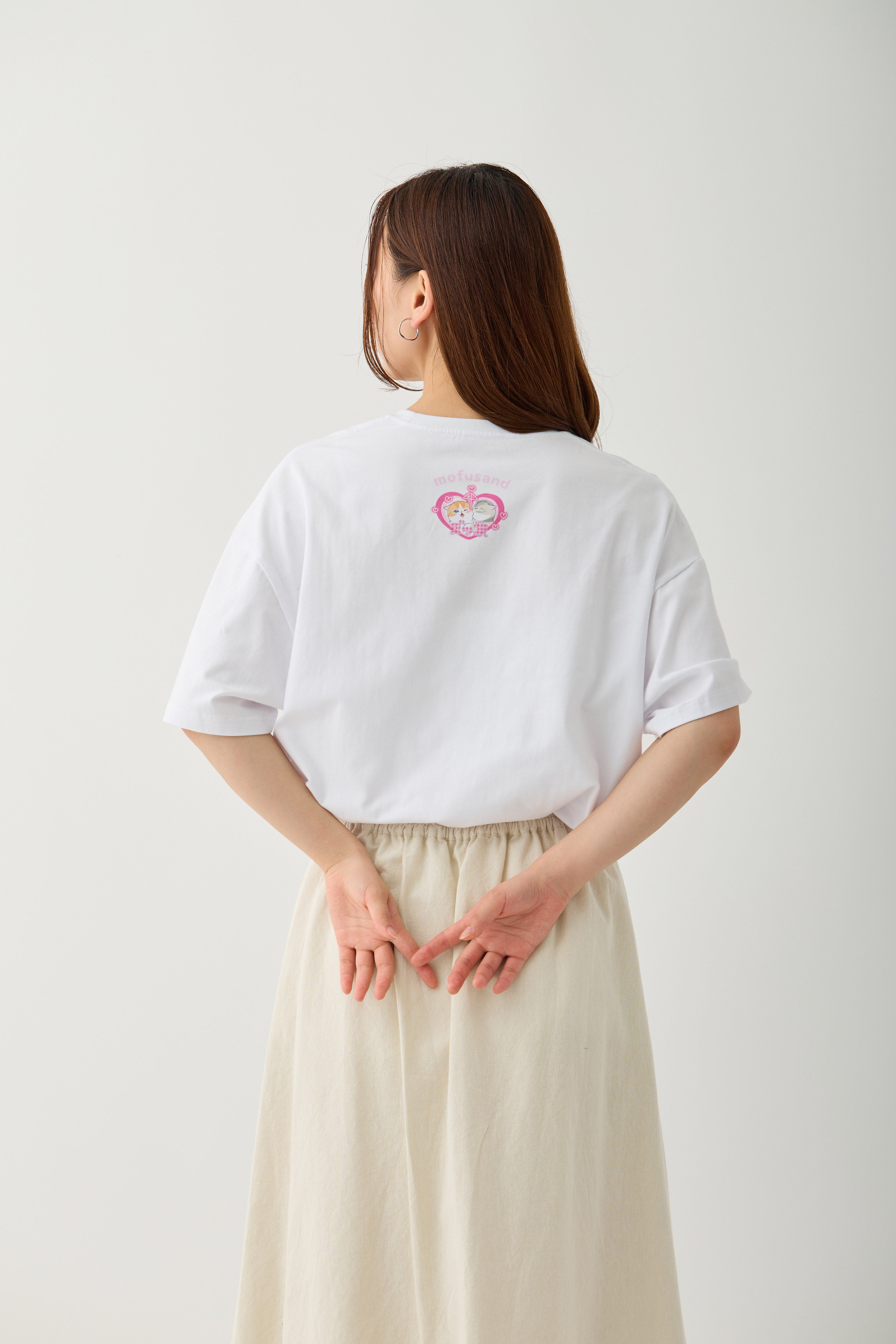 【2BUY10%OFF対象商品】mofusand Tシャツ ぎゃるにゃん IOVE CATS ホワイト