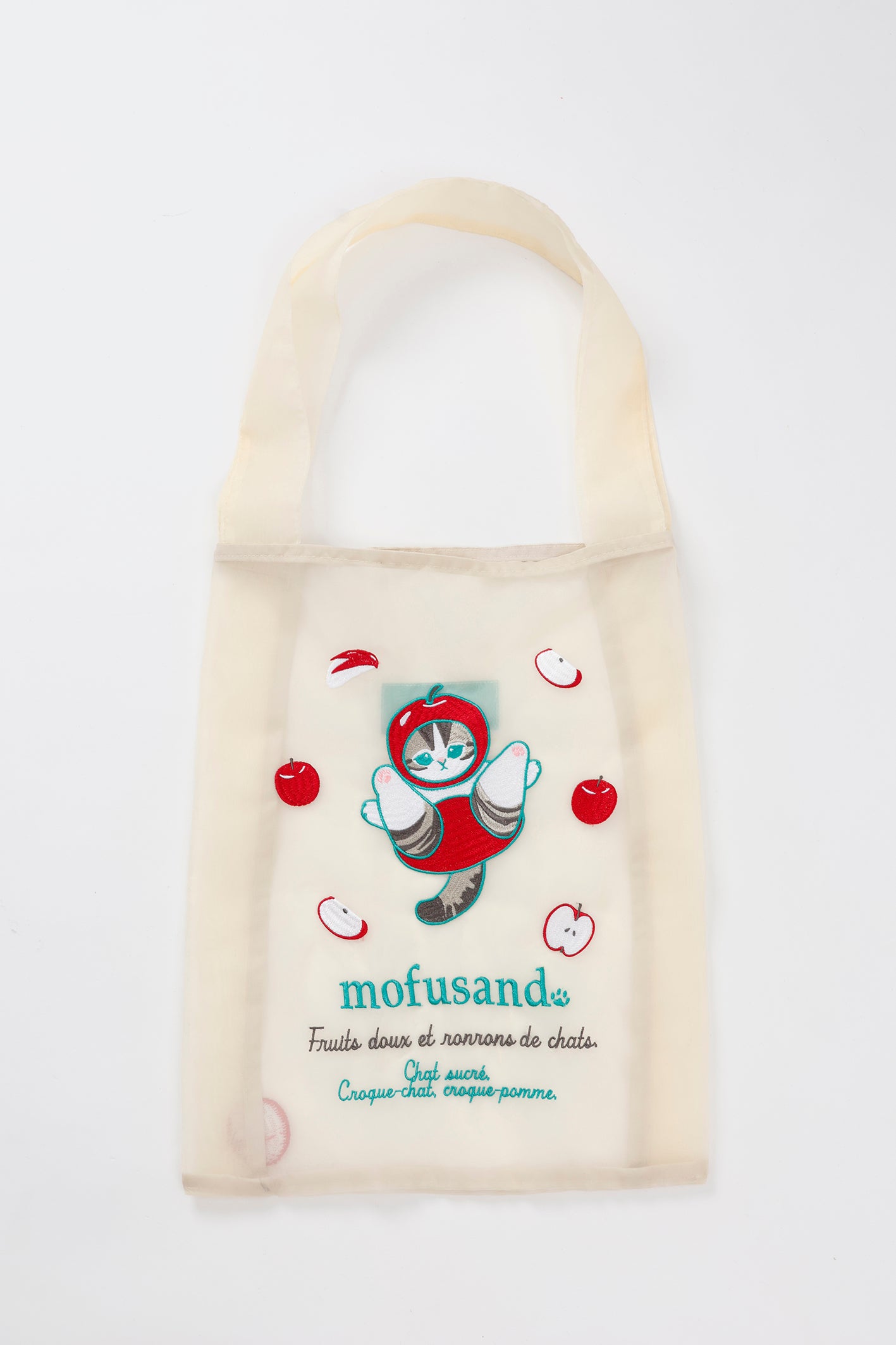 【2BUY10%OFF対象商品】mofusand オーガンジーバッグ リンゴ ホワイト