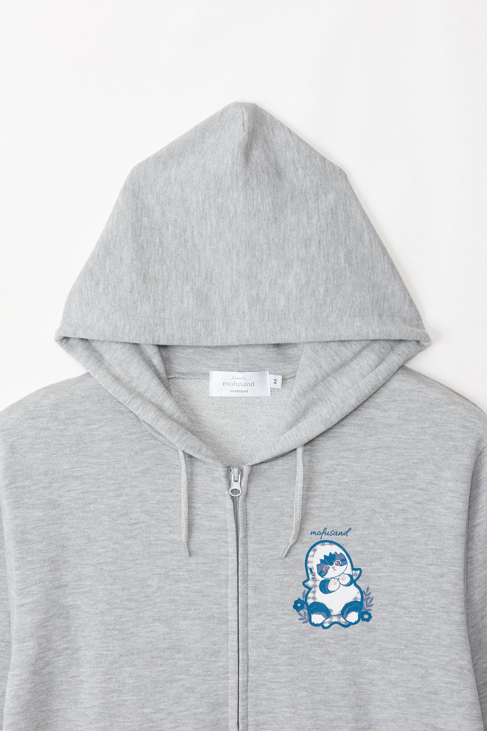 【2BUY10%OFF対象商品】mofusand ZIPパーカー カントリーチェック サメにゃん グレー