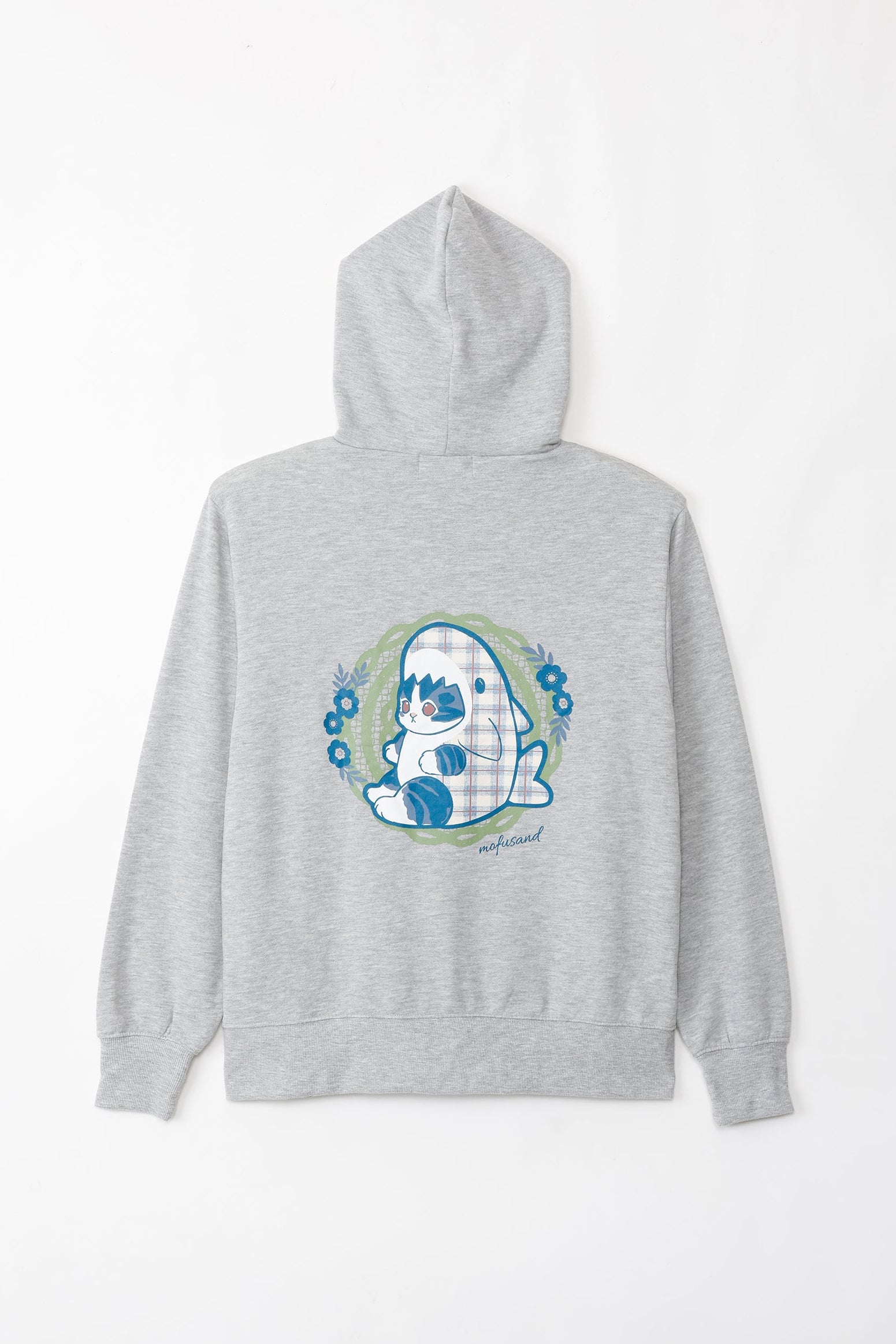 【2BUY10%OFF対象商品】mofusand ZIPパーカー カントリーチェック サメにゃん グレー