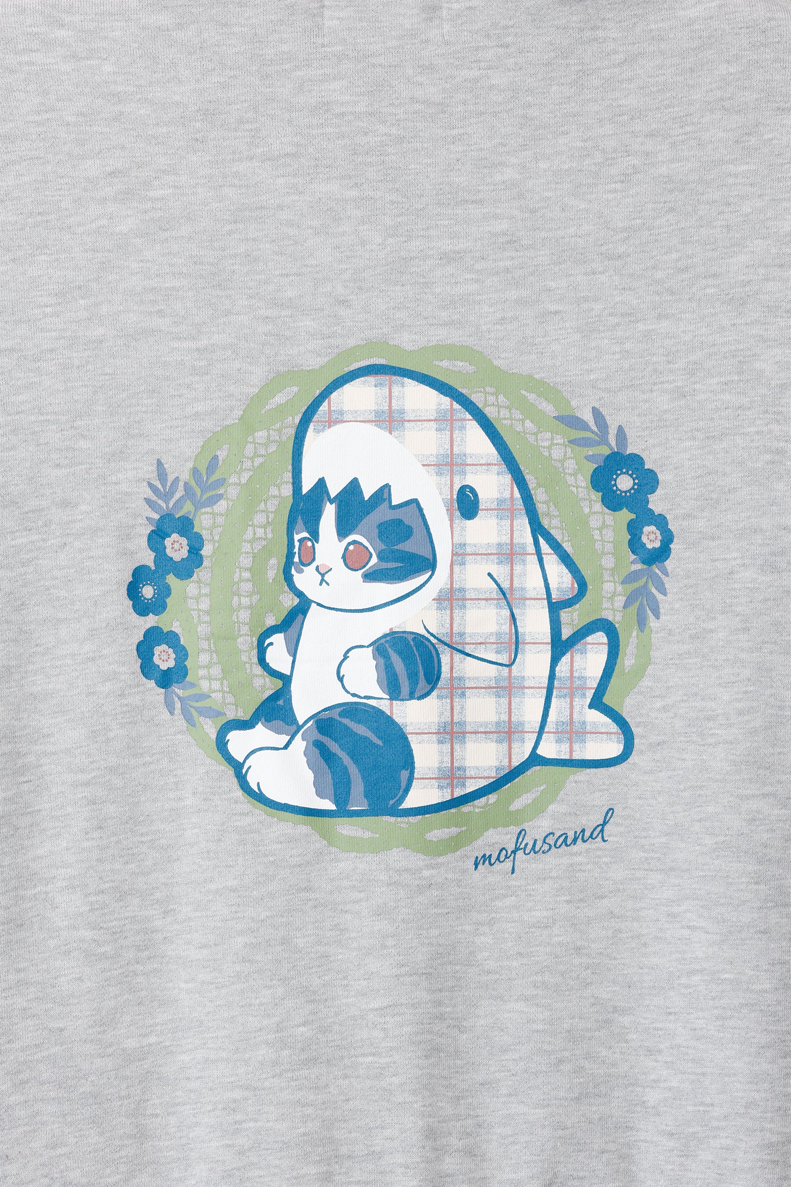 【2BUY10%OFF対象商品】mofusand ZIPパーカー カントリーチェック サメにゃん グレー