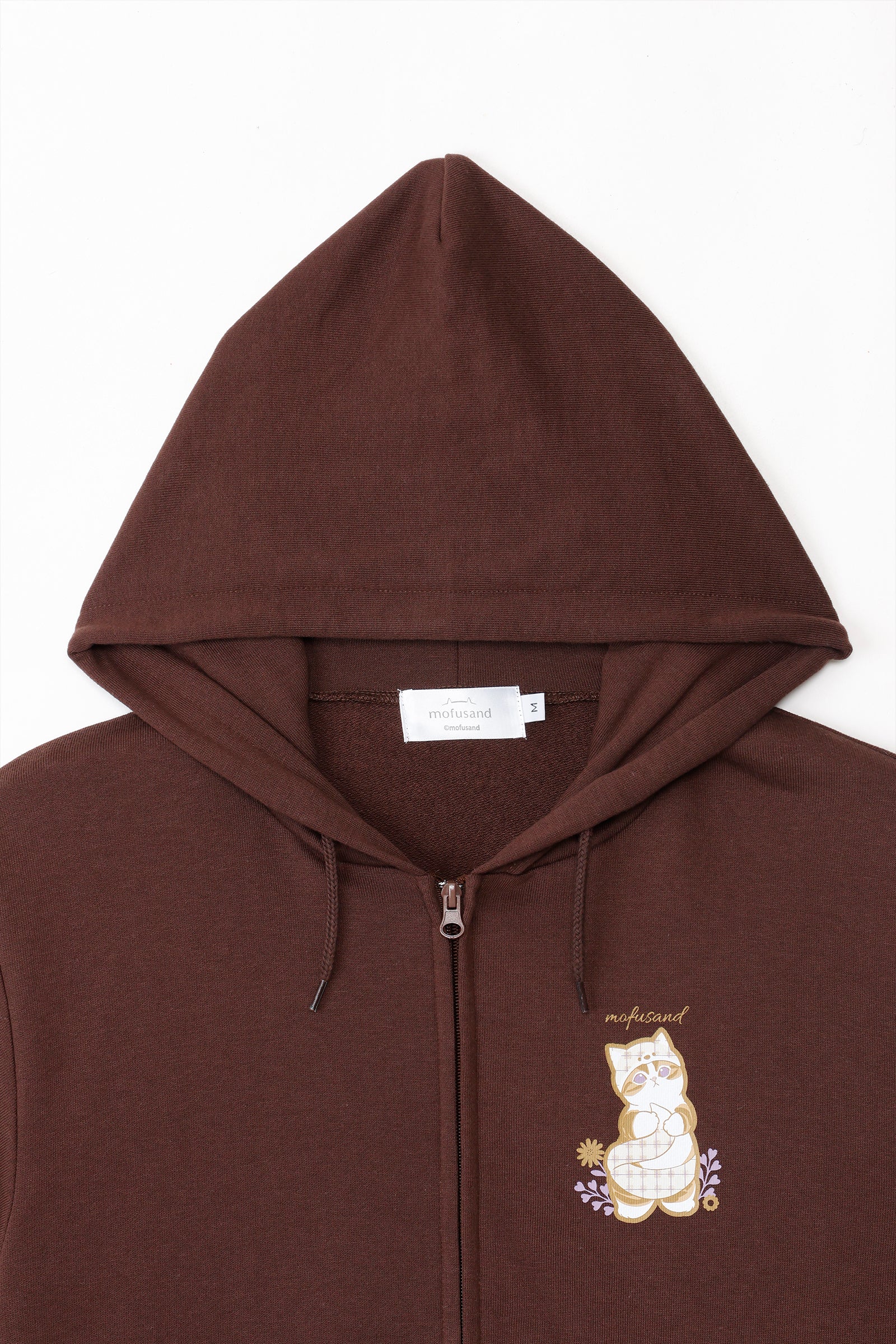 【2BUY10%OFF対象商品】mofusand ZIPパーカー カントリーチェック きつねにゃん ダークブラウン