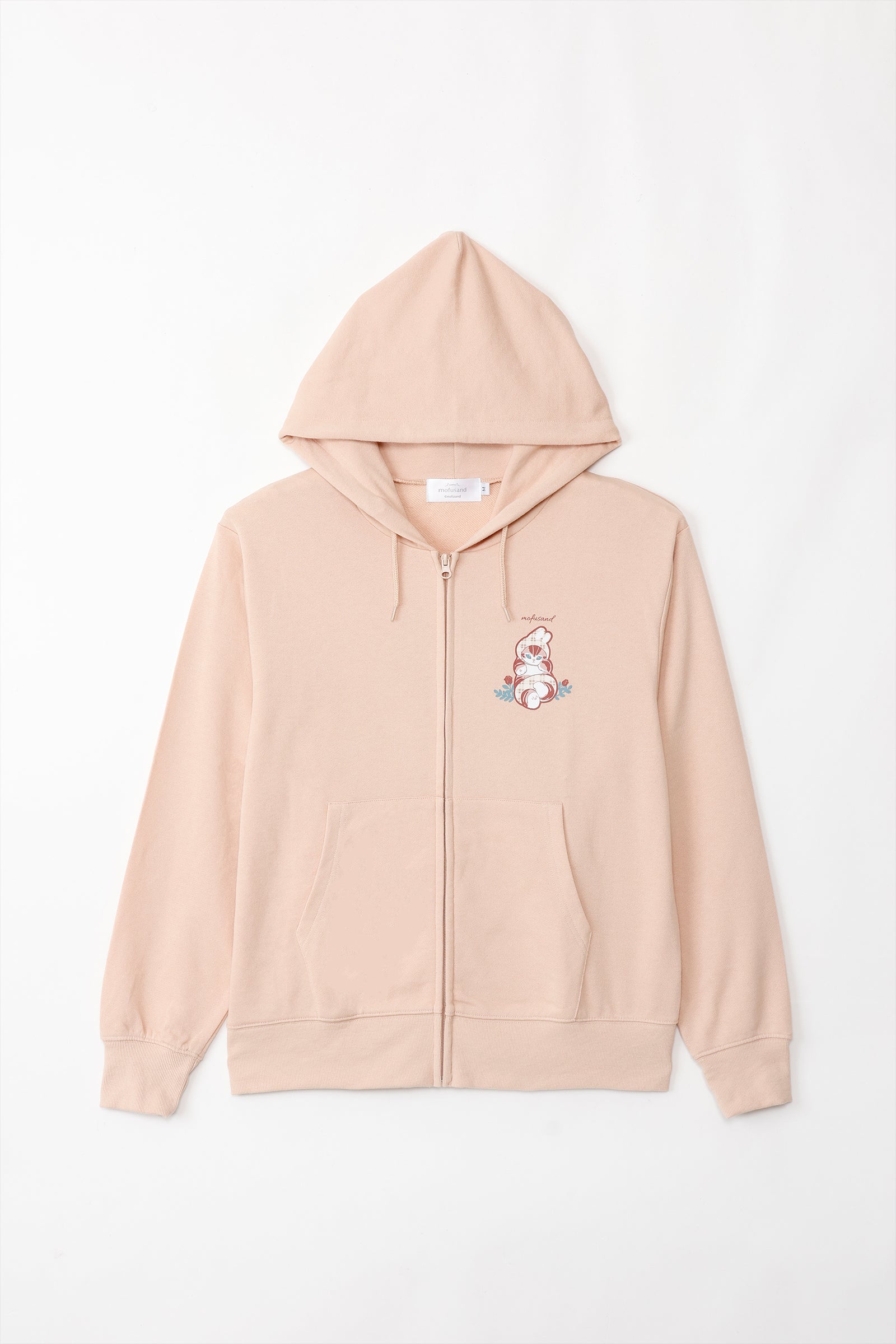 【2BUY10%OFF対象商品】mofusand ZIPパーカー カントリーチェック うさにゃん ナチュラル