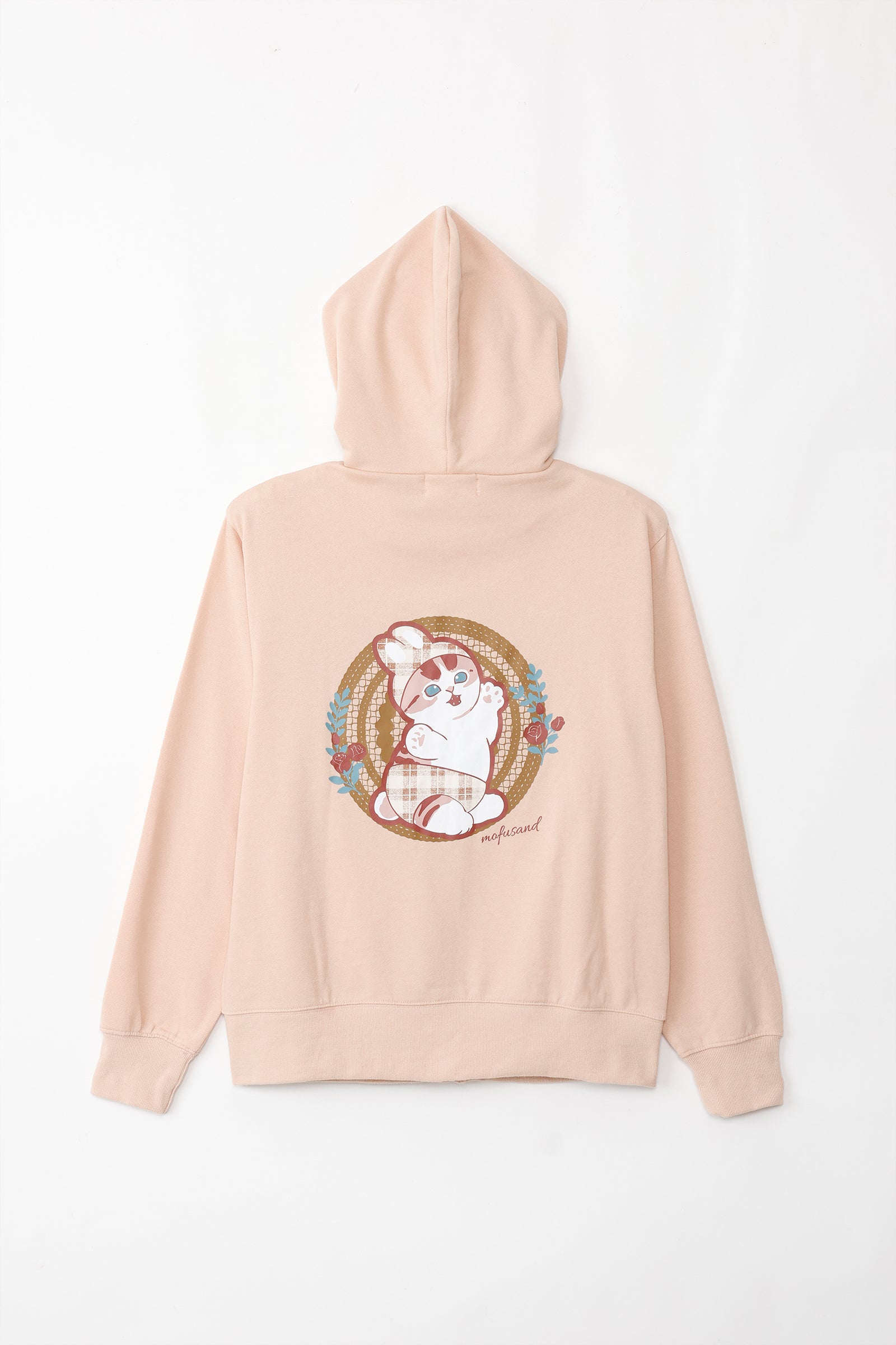 【2BUY10%OFF対象商品】mofusand ZIPパーカー カントリーチェック うさにゃん ナチュラル