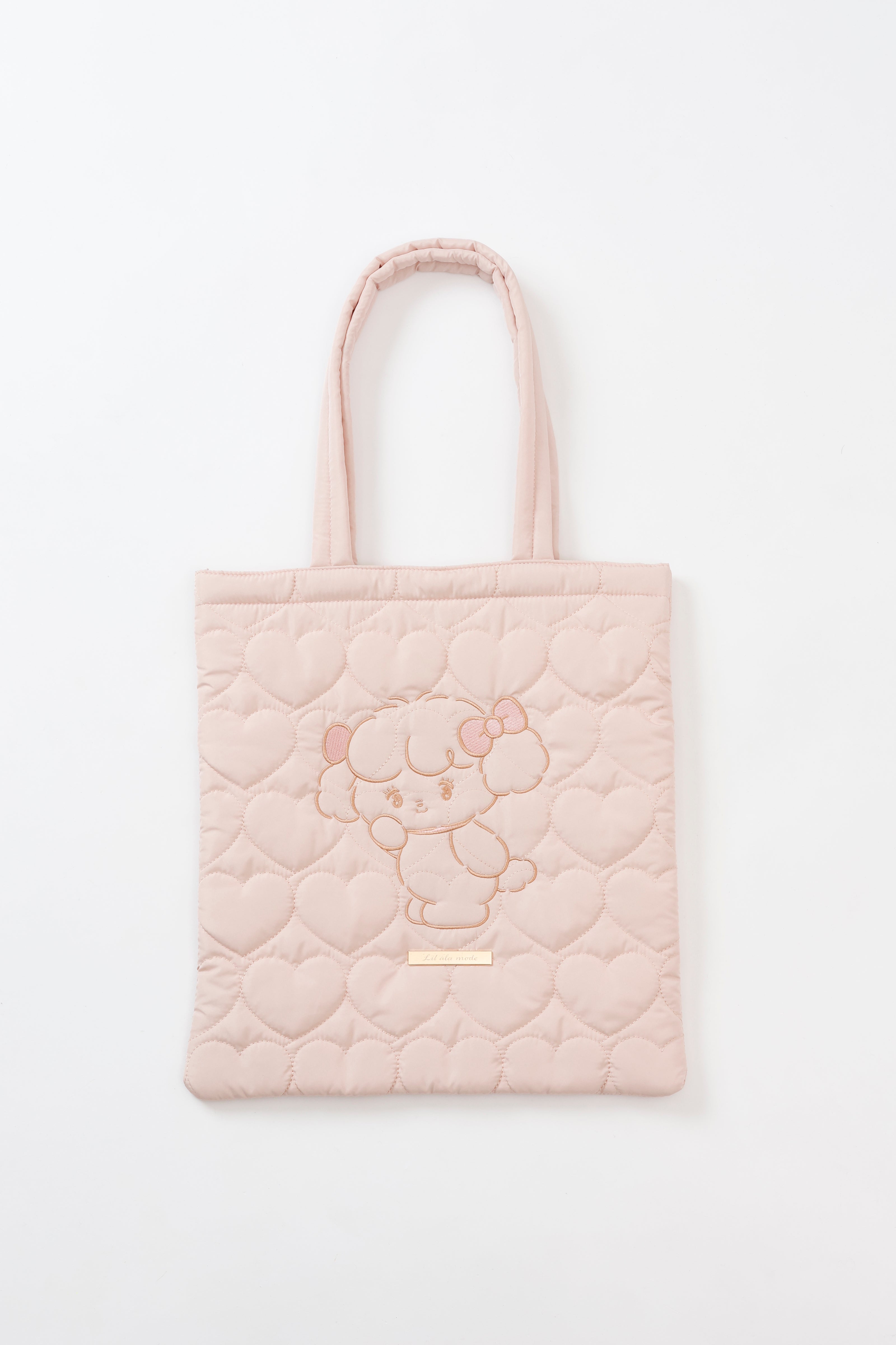 【2BUY10%OFF対象商品】Lil ala mode ハートキルティングトートバッグ ナッツ ピンク ONE