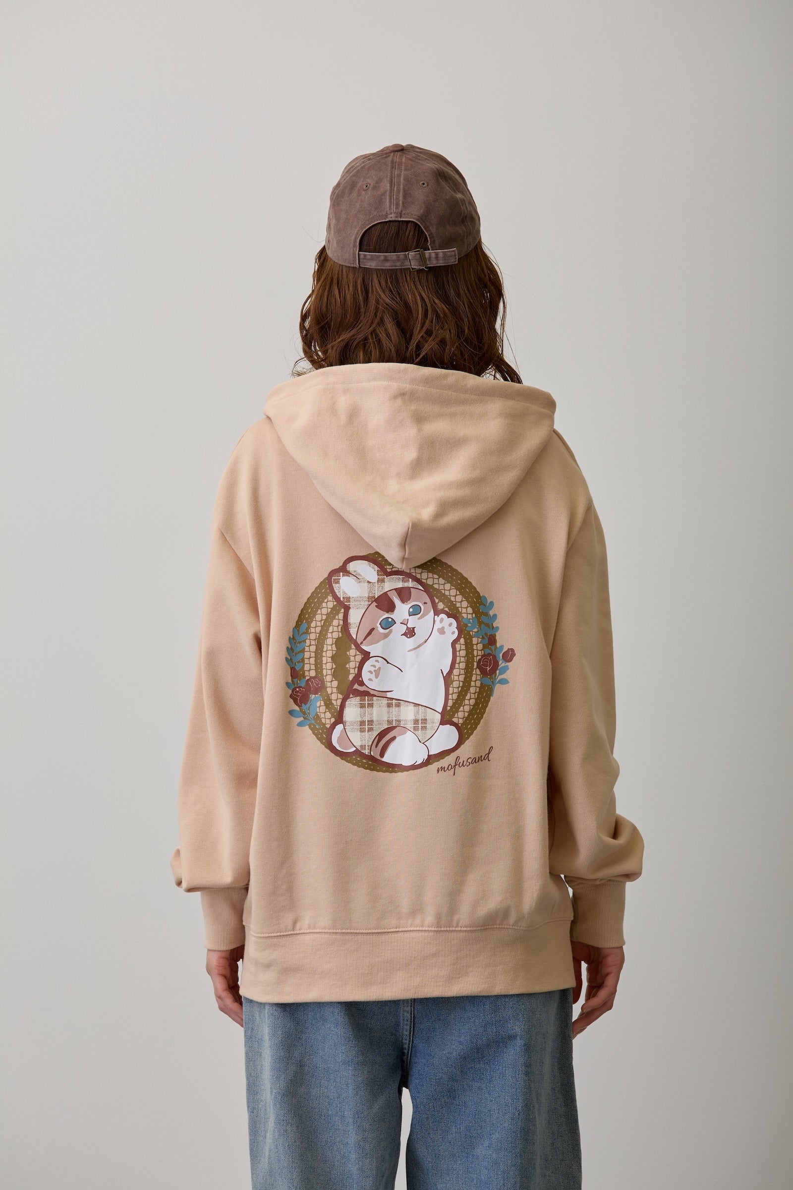 【2BUY10%OFF対象商品】mofusand ZIPパーカー カントリーチェック うさにゃん ナチュラル