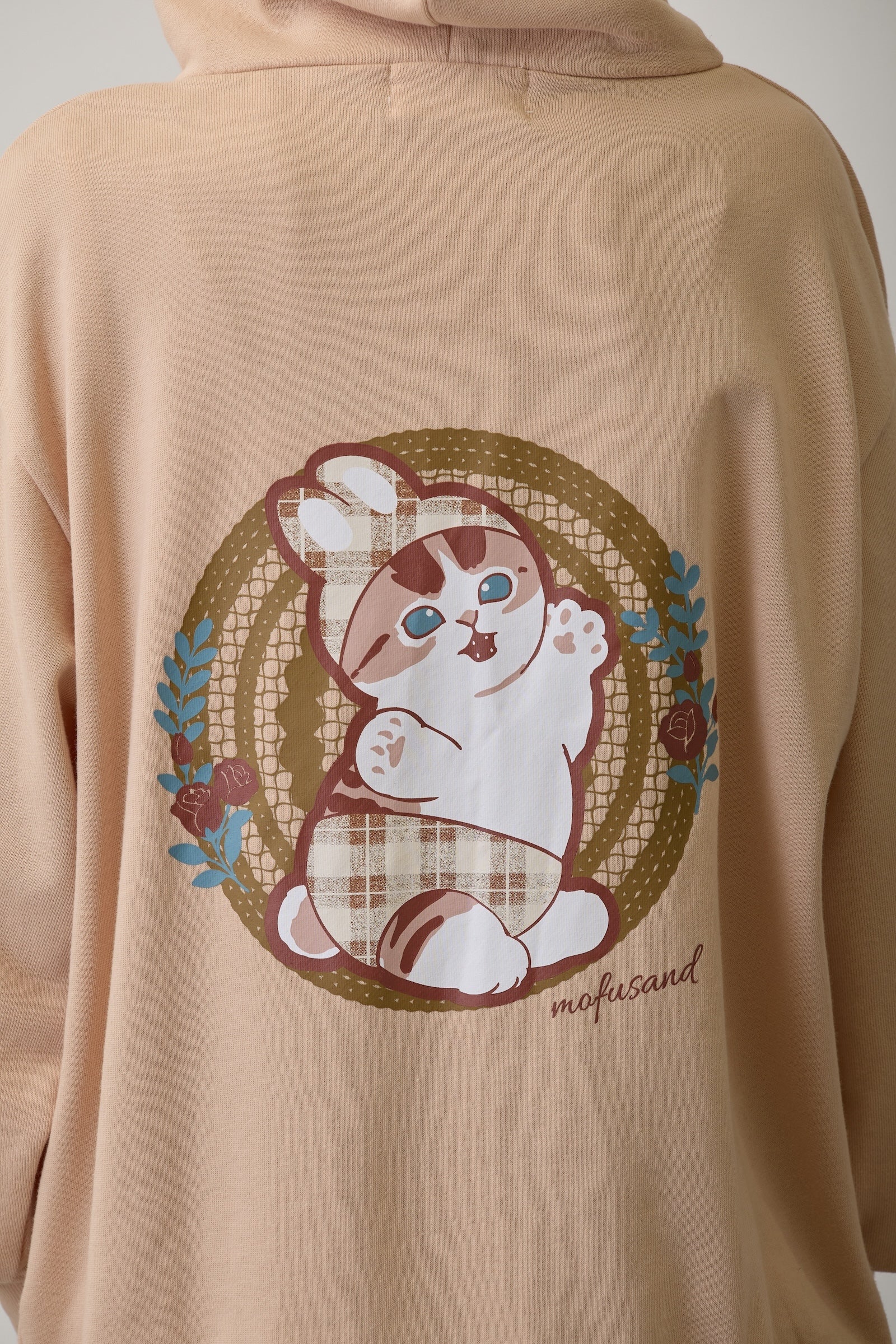 【2BUY10%OFF対象商品】mofusand ZIPパーカー カントリーチェック うさにゃん ナチュラル