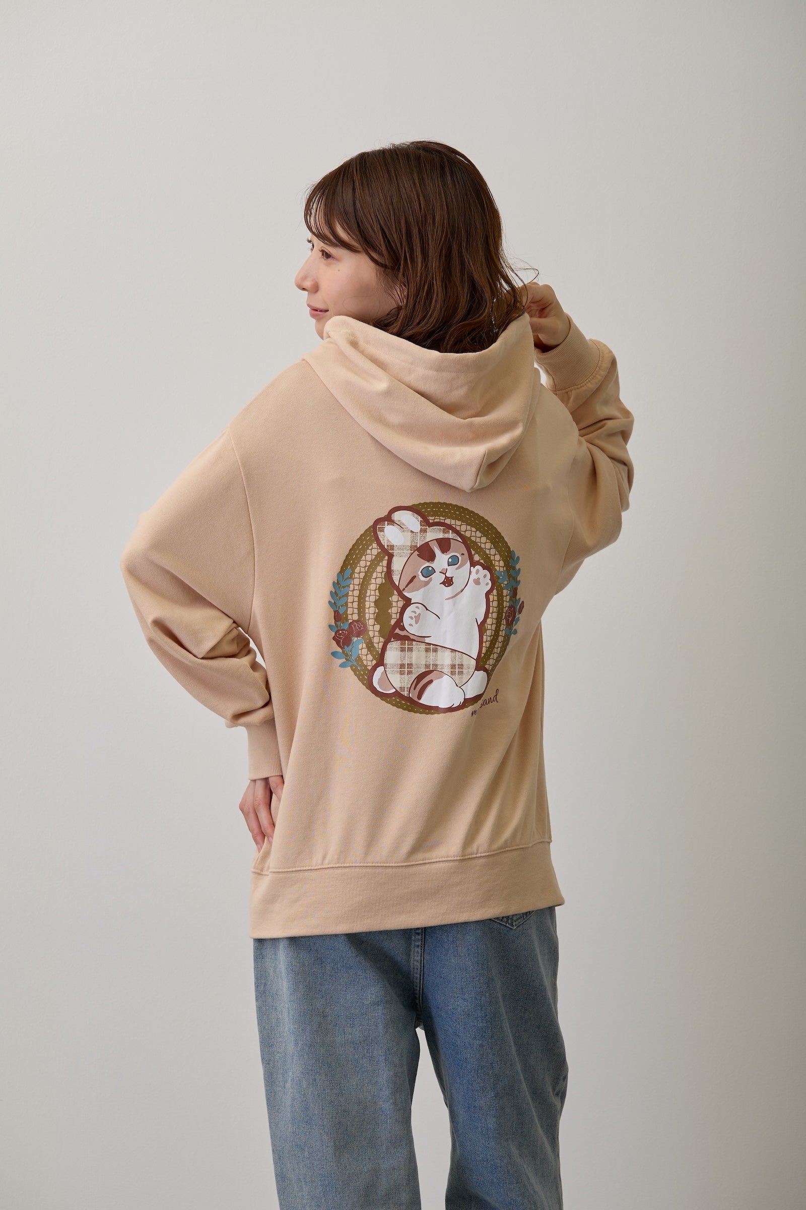 【2BUY10%OFF対象商品】mofusand ZIPパーカー カントリーチェック うさにゃん ナチュラル