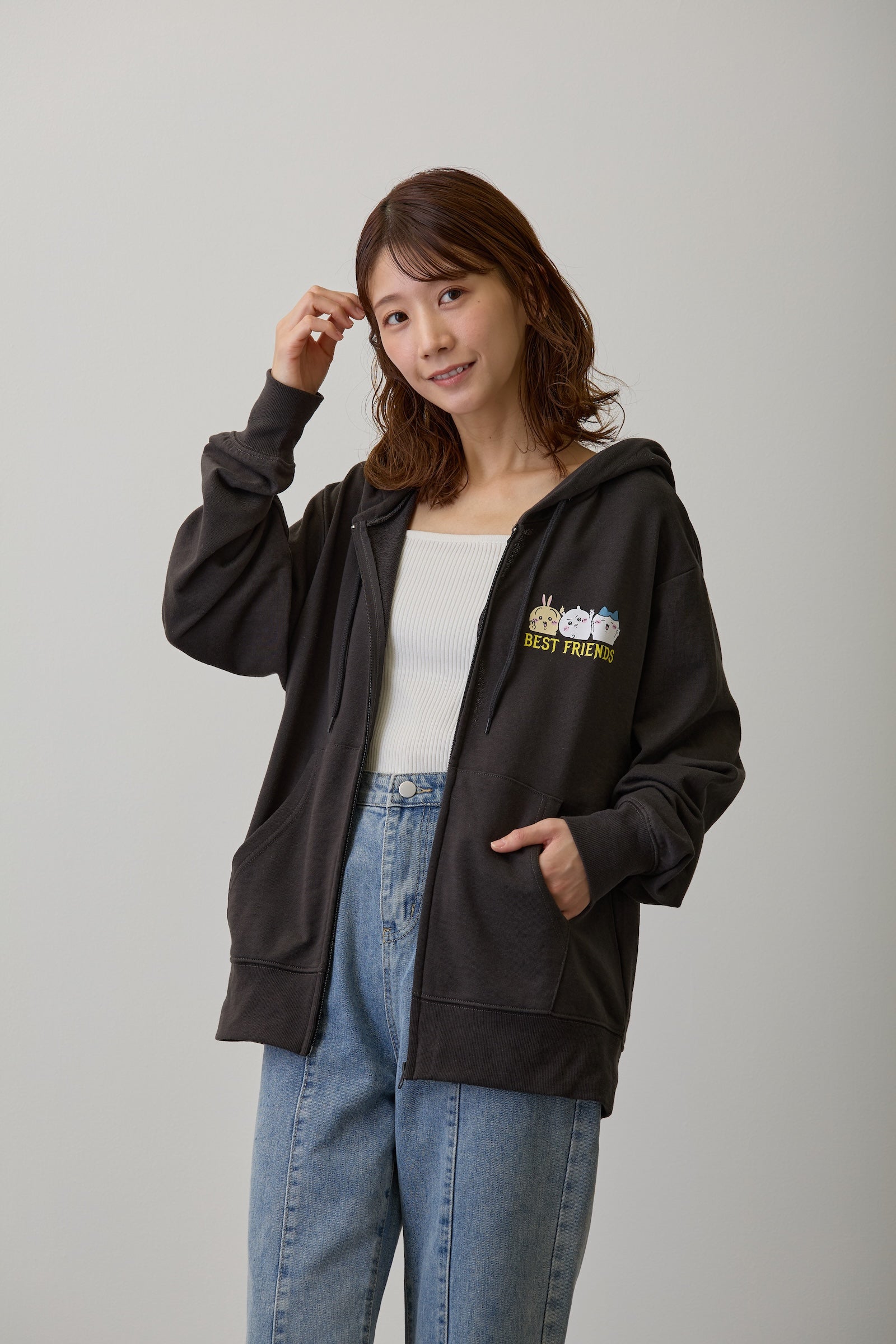 【2BUY10%OFF対象商品】ちいかわ ZIPパーカー 仲良しトリオ スミ