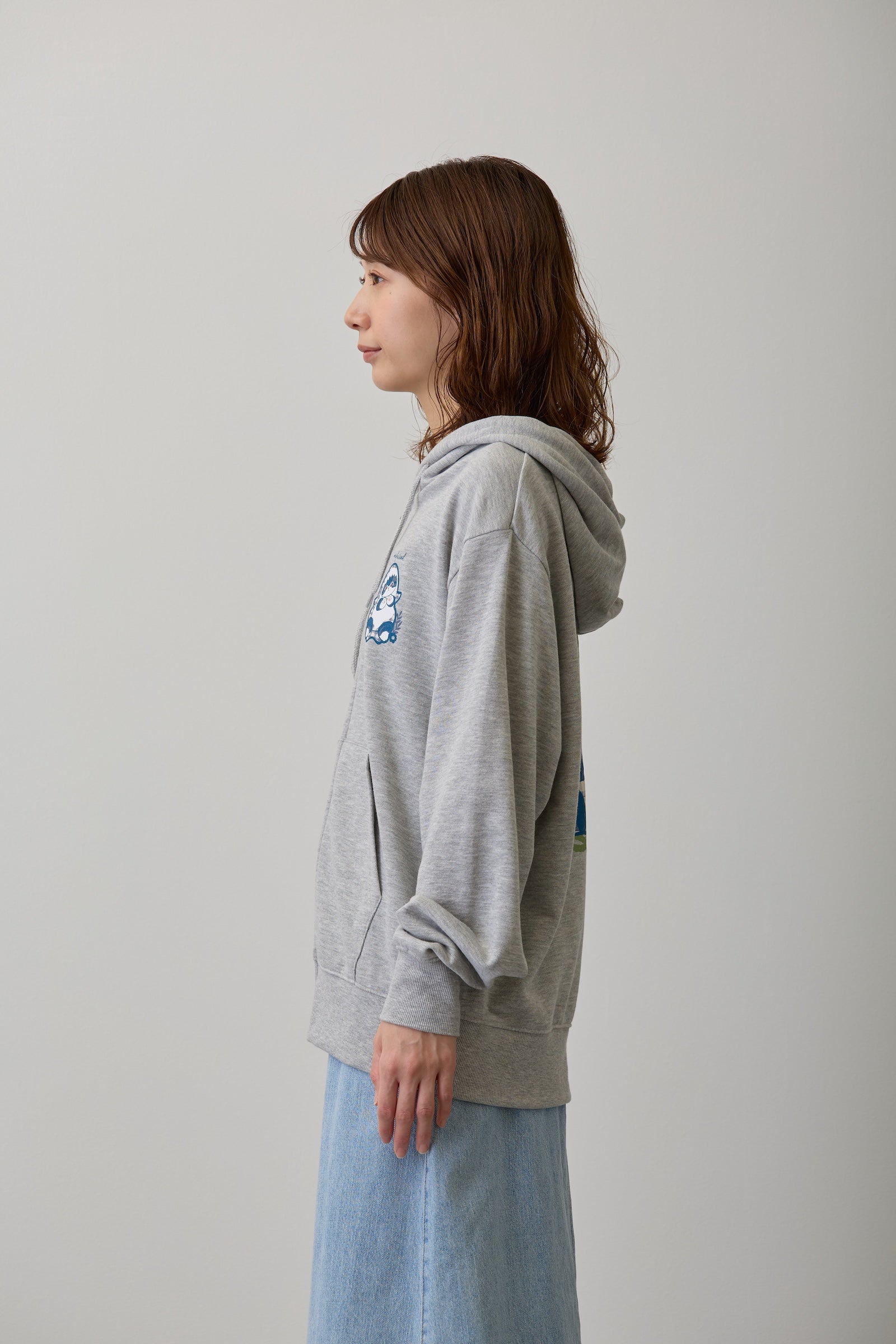 【2BUY10%OFF対象商品】mofusand ZIPパーカー カントリーチェック サメにゃん グレー