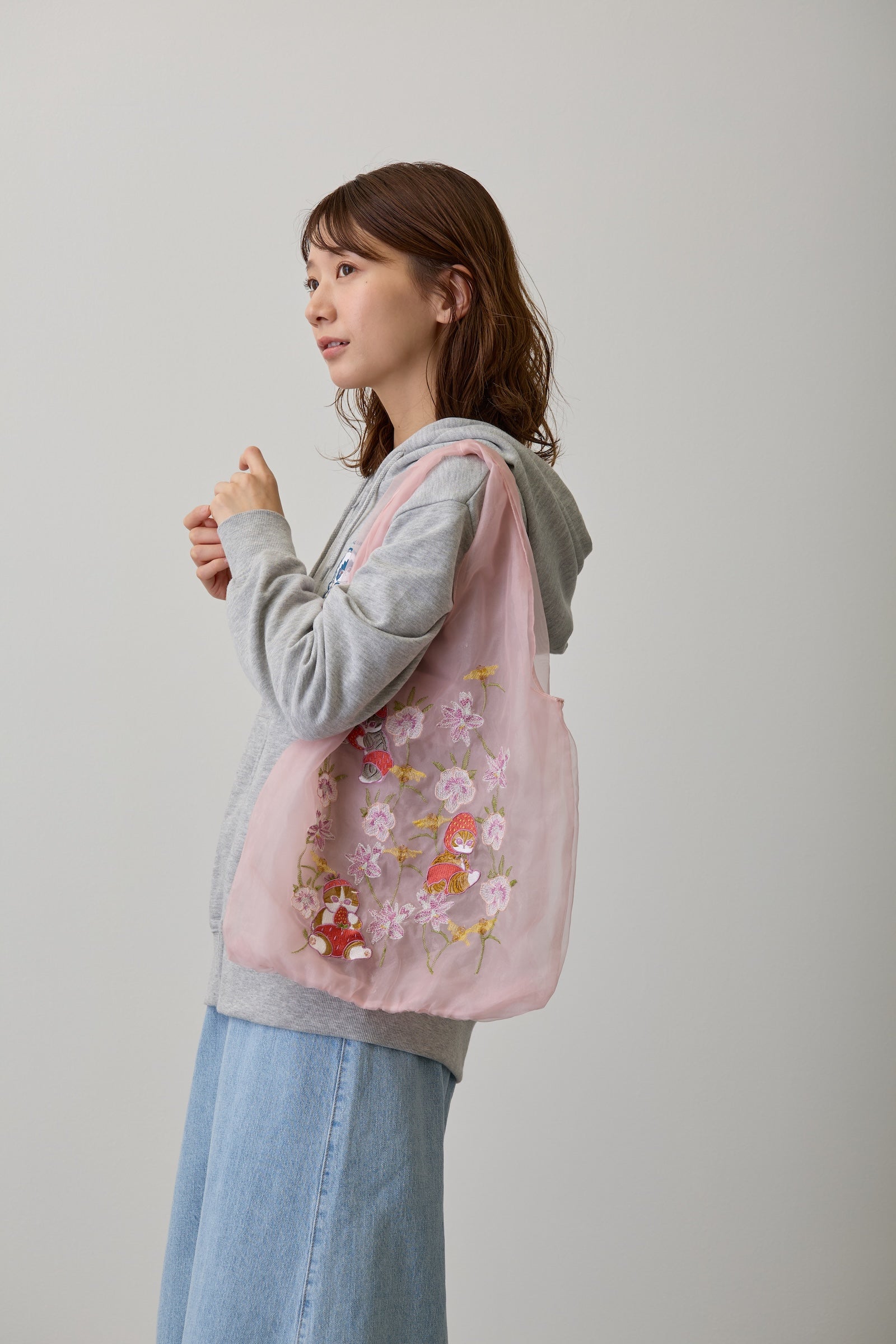 【2BUY10%OFF対象商品】mofusand×日比谷花壇 チュールバッグ コイブルーム ピンク