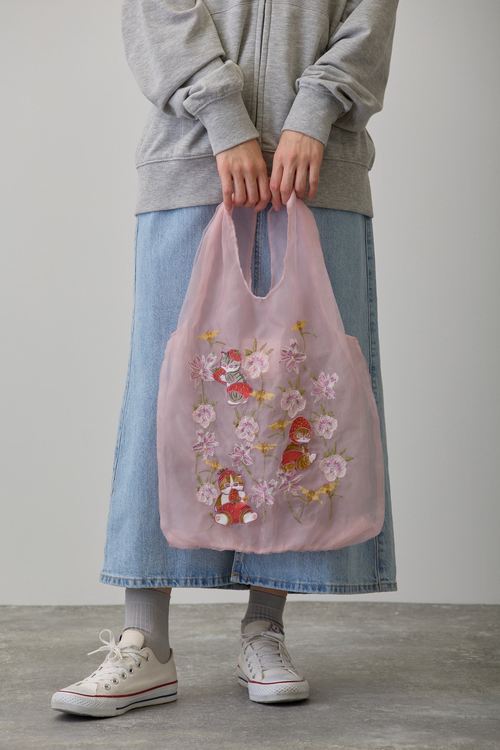 【2BUY10%OFF対象商品】mofusand×日比谷花壇 チュールバッグ コイブルーム ピンク