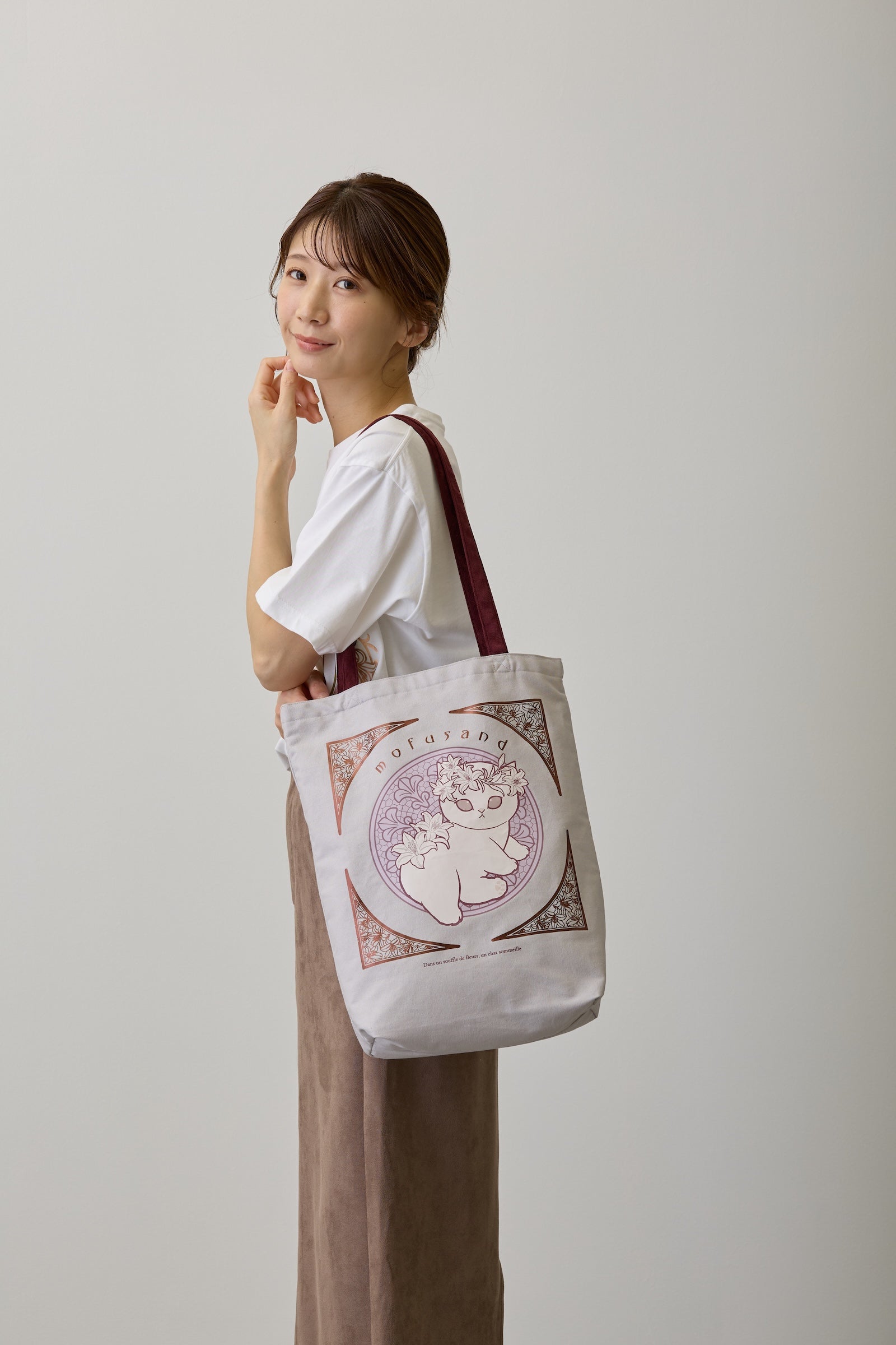 【2BUY10%OFF対象商品】mofusand トートバッグ アールヌーヴォー風 リリー ダスティピンク