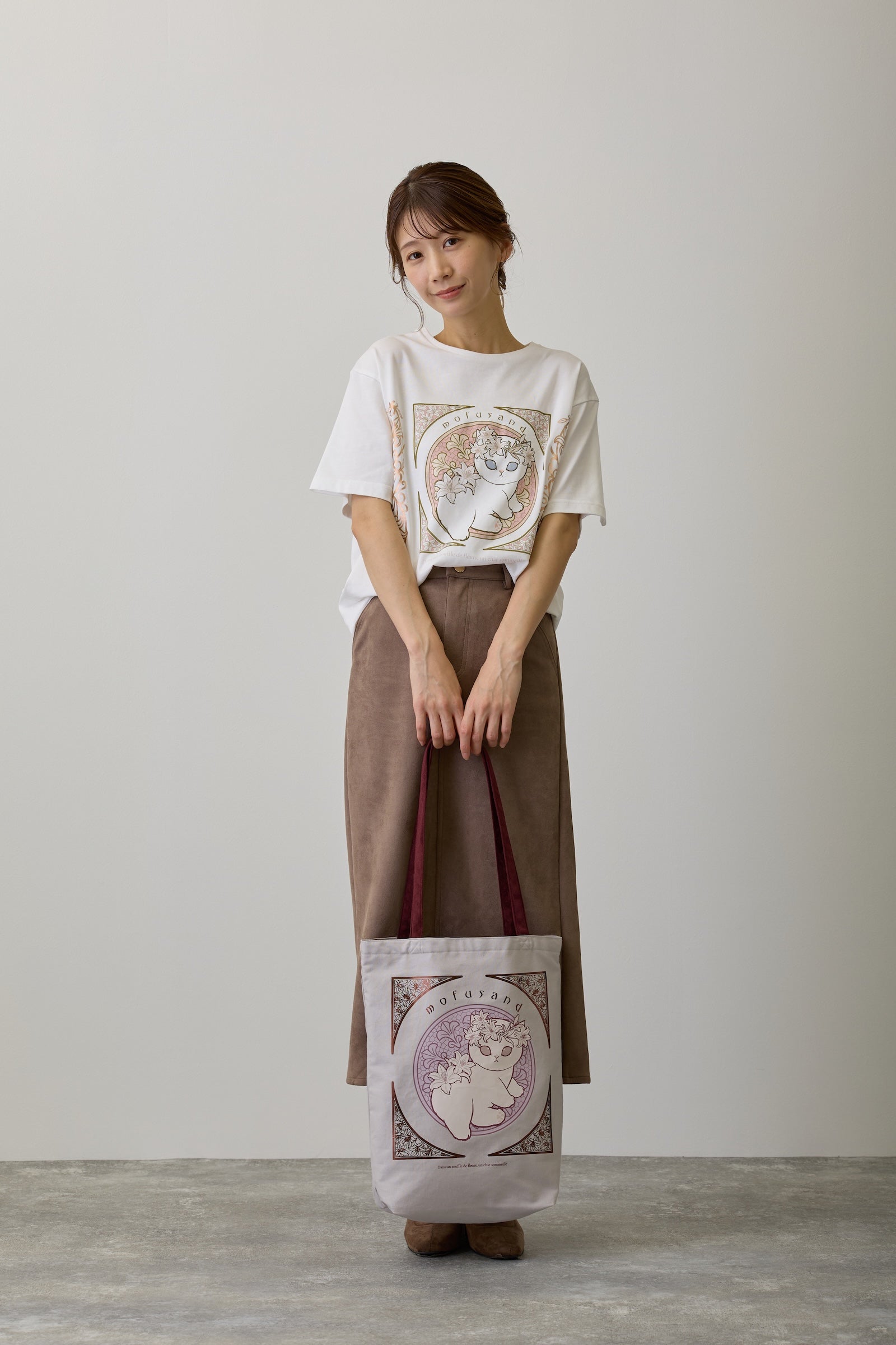 【2BUY10%OFF対象商品】mofusand トートバッグ アールヌーヴォー風 リリー ダスティピンク