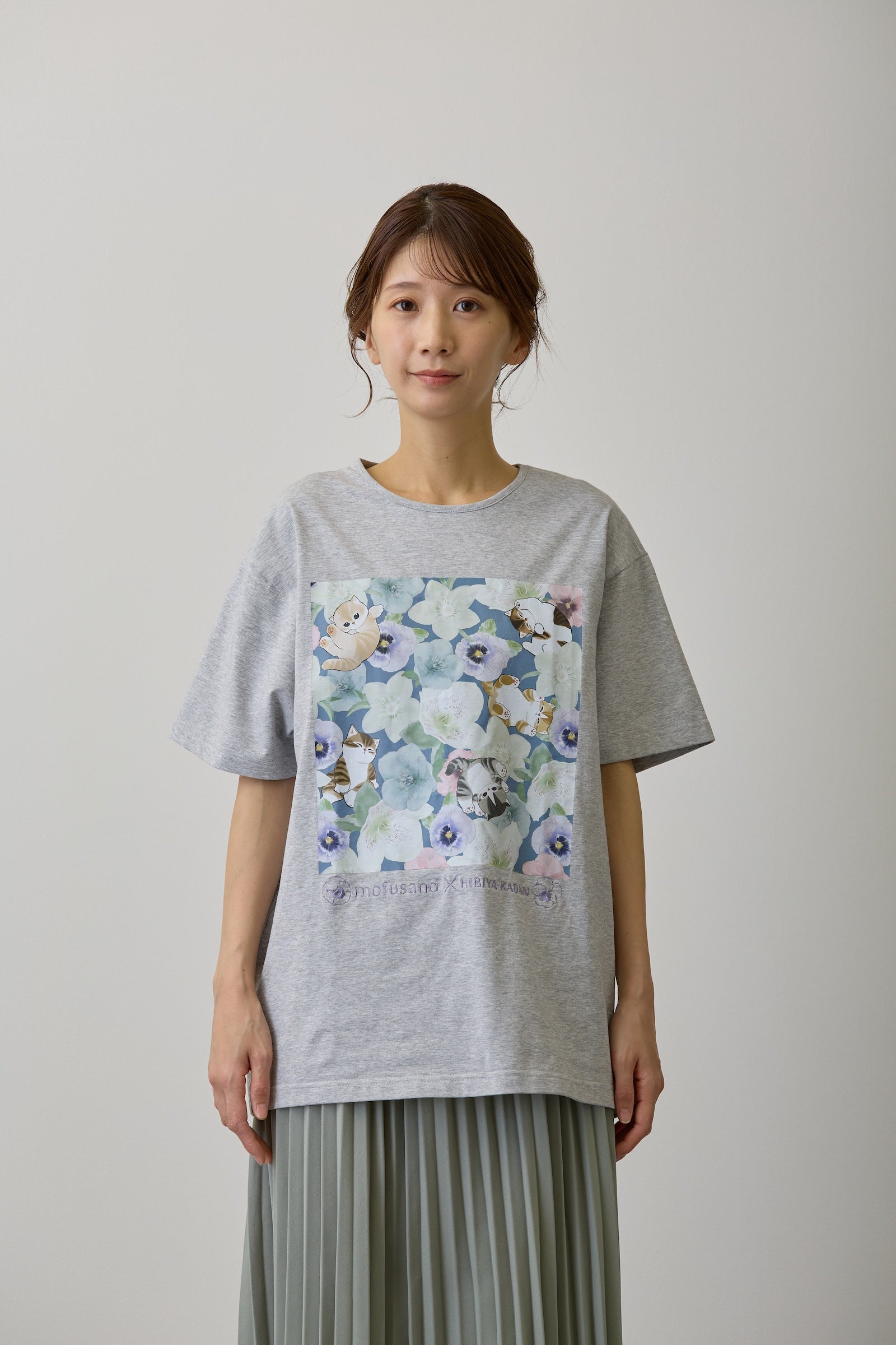 【2BUY10%OFF対象商品】mofusand×日比谷花壇 Tシャツ ウィンターオリジン グレー