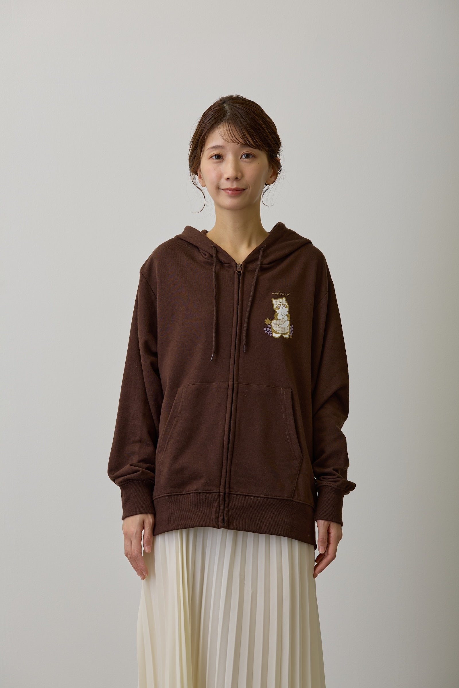 【2BUY10%OFF対象商品】mofusand ZIPパーカー カントリーチェック きつねにゃん ダークブラウン