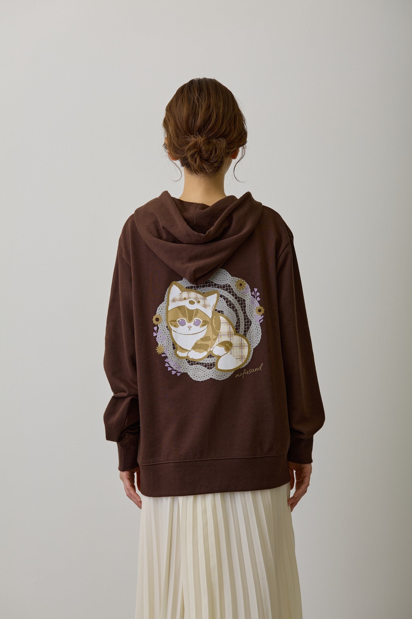 【2BUY10%OFF対象商品】mofusand ZIPパーカー カントリーチェック きつねにゃん ダークブラウン